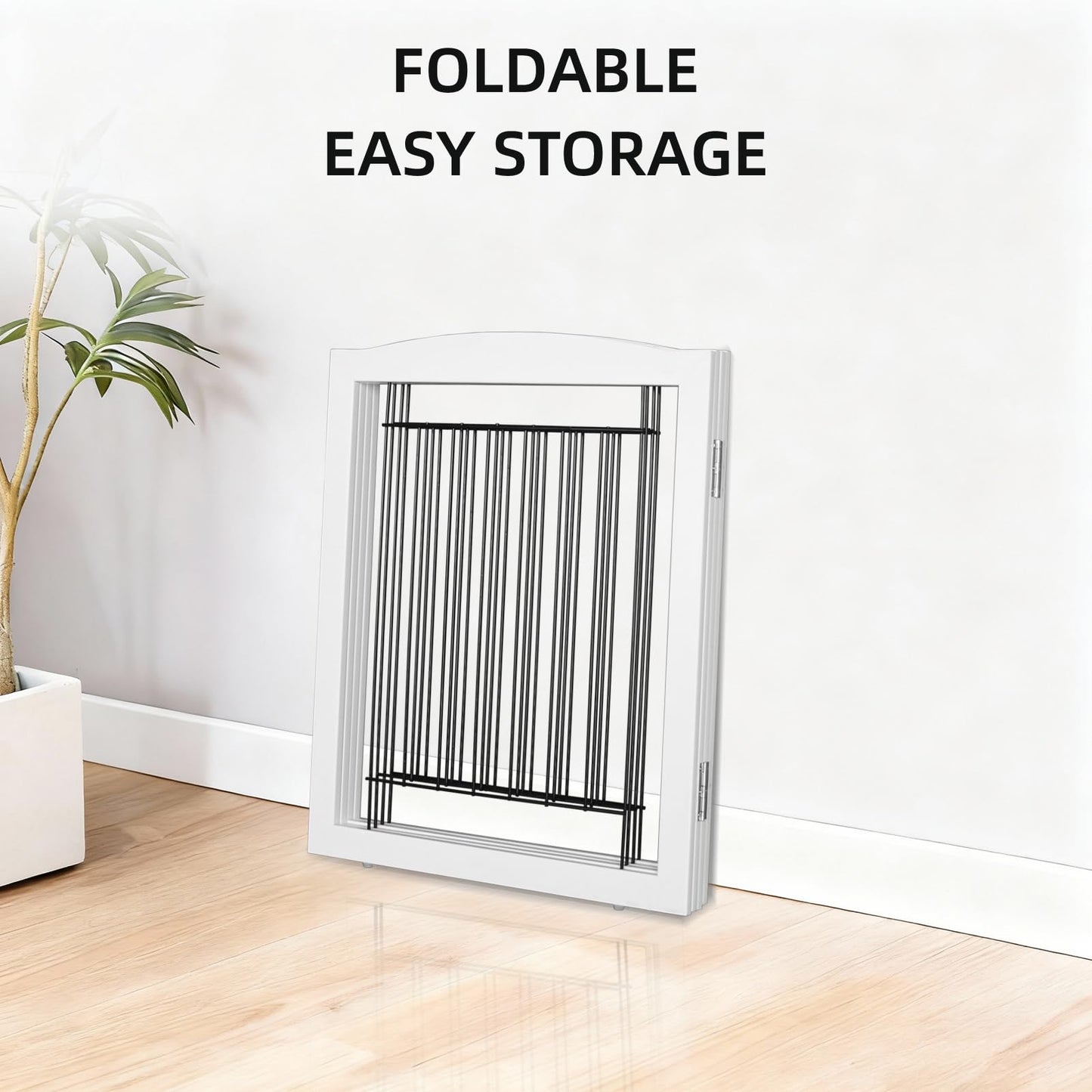 ZJSF Freestanding Dog Fence Indoor, Foldable Dog Gate for Doorways, Stairs or Hallways, Sturdy Wood Extra Wide Pet Gate with Support Feet for The House, White, 24 "Height-3 Panels