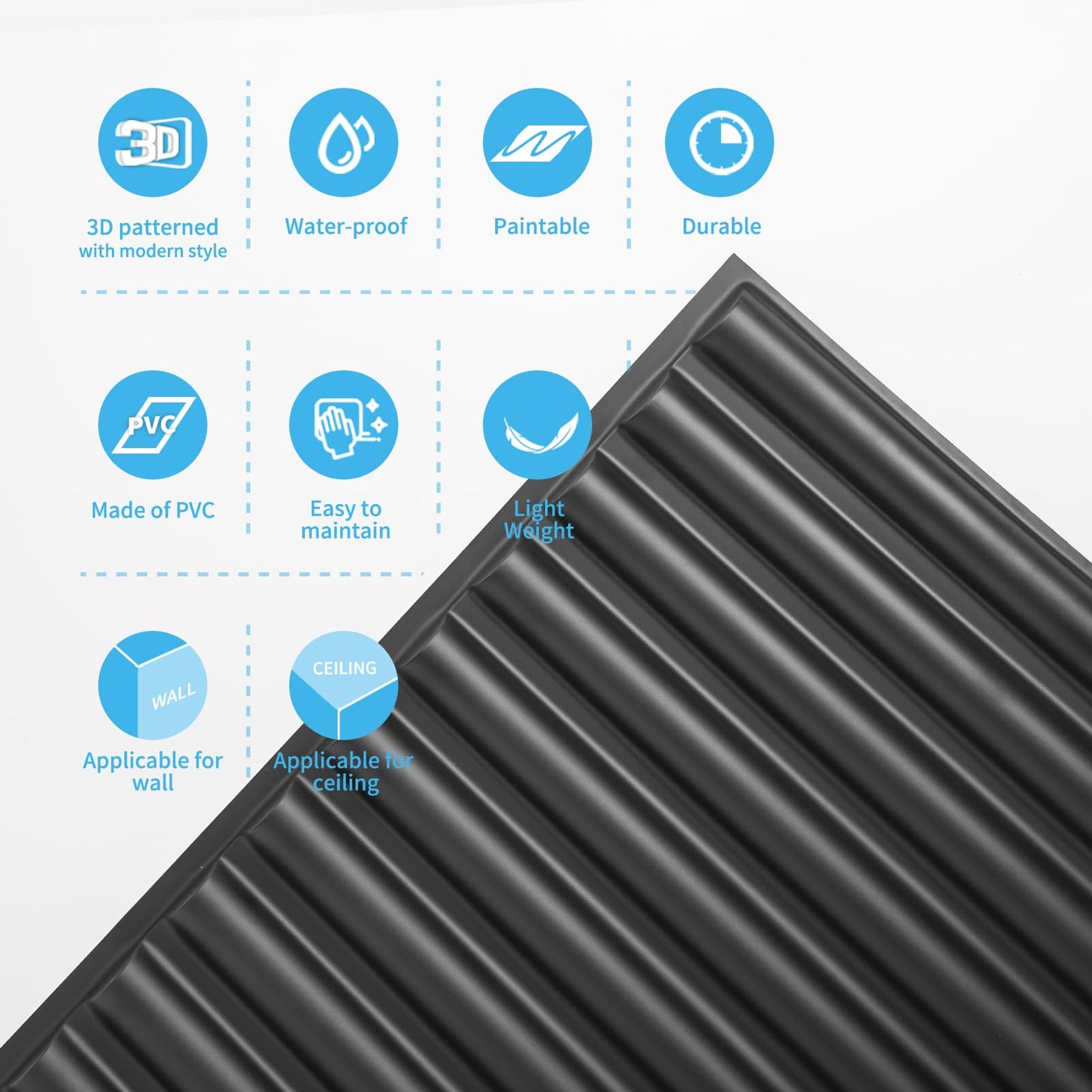 Art3d 2x4 ft Drop Ceiling Tiles in Black, 12-Sheet Semi-Cylinder Design 3D Wall Panels for Interior Wall Decor 24x48 inch