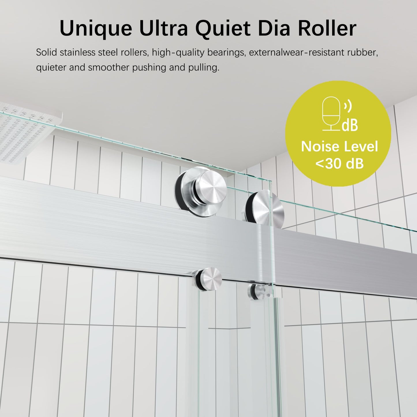 FEKEWIO Soft Close Shower Doors 56-60" W x 76" H Double Sliding 3/8"(10mm) Clear Tempered SGCC Shatterproof Glass Frameless Width Adjustable Easy Clean Stainless Steel Hardware, DS13- Brushed Nickel