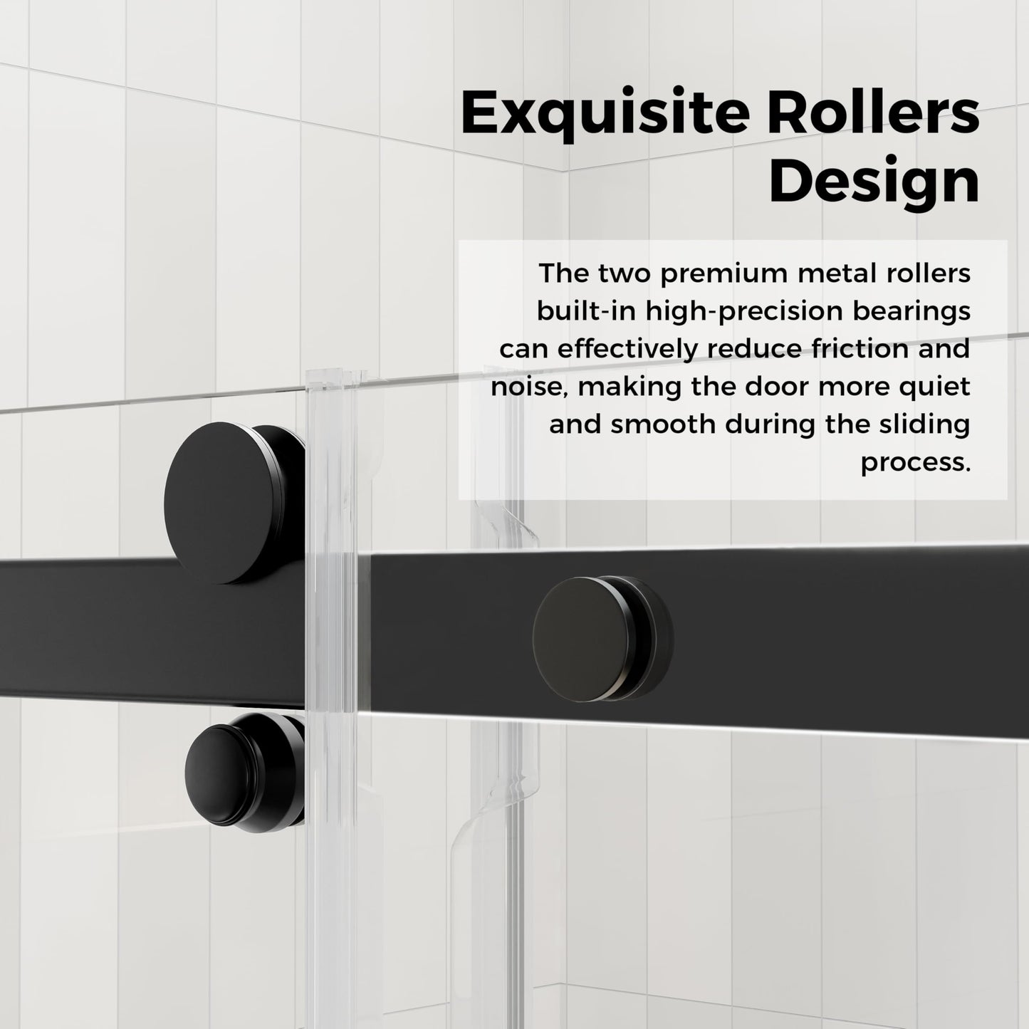 DELAVIN 44-48.in W x 72.in H Frameless Shower Door, Water Repellent Black Shower Door with 1/4" (6mm) Clear Tempered Glass, Easy Sliding Showe Door with Explosion-Proof Film, Stainless Steel Top Rail