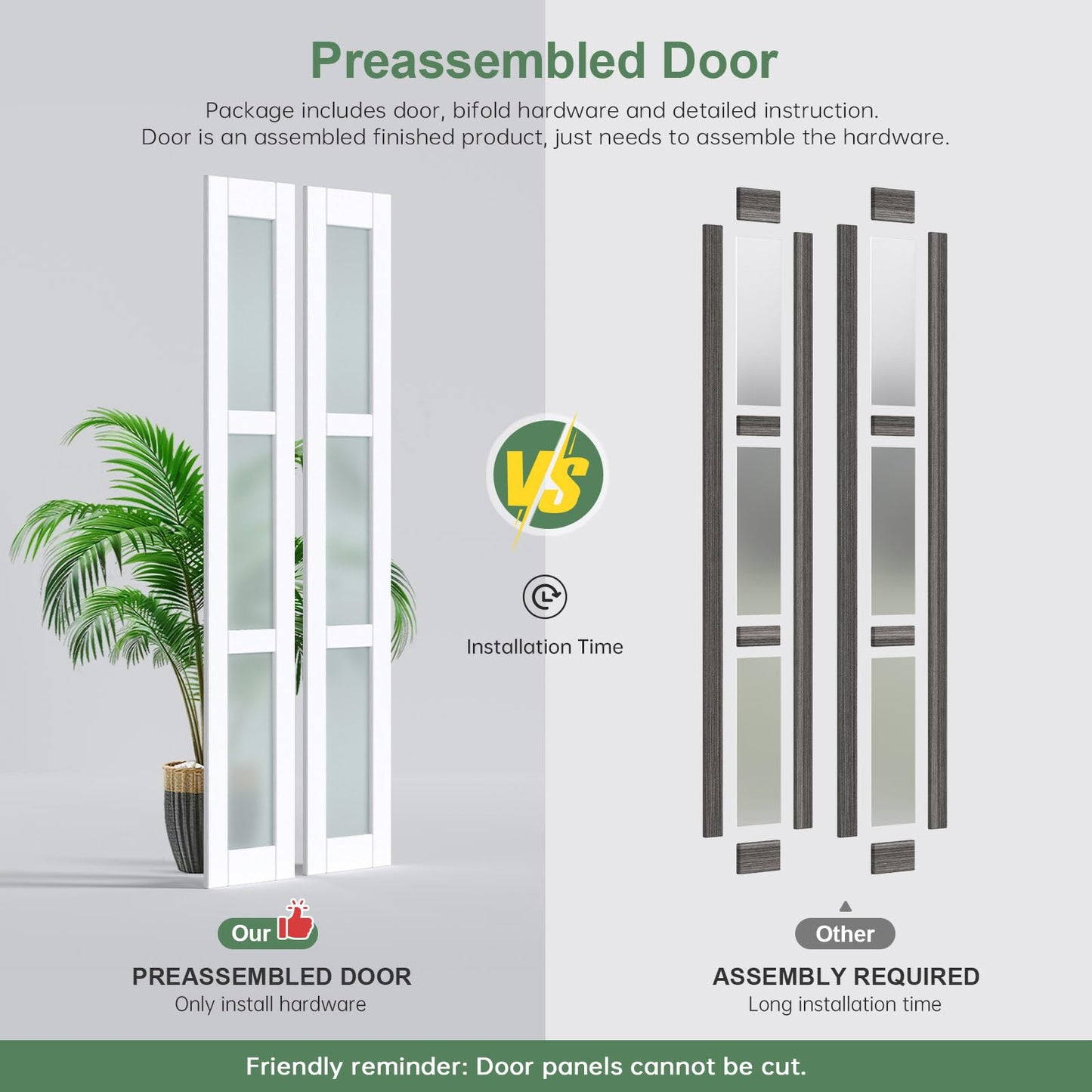 Roymelo Bifold Doors for 32"×80-3/4" Opening, Preassembled White Frosted Glass Folding Barn Door, Sliding Interior Wood Panel Closet Bifolding Door with Concealed Hardware Kit Included