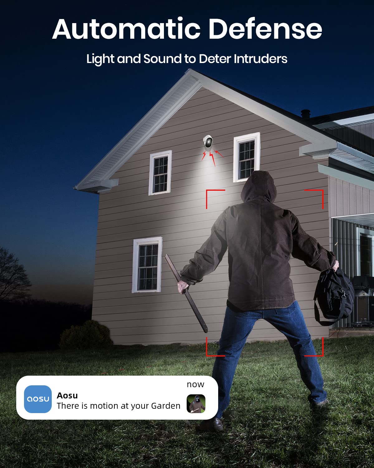 aosu Security Cameras Wireless Outdoor Home System, True 2K HD Night Vision, No Subscription Required, Long Battery Life, 166° Wide View, Spotlight & Siren Alarm, Motion Alert, Support 2.4 & 5GHz WiFi