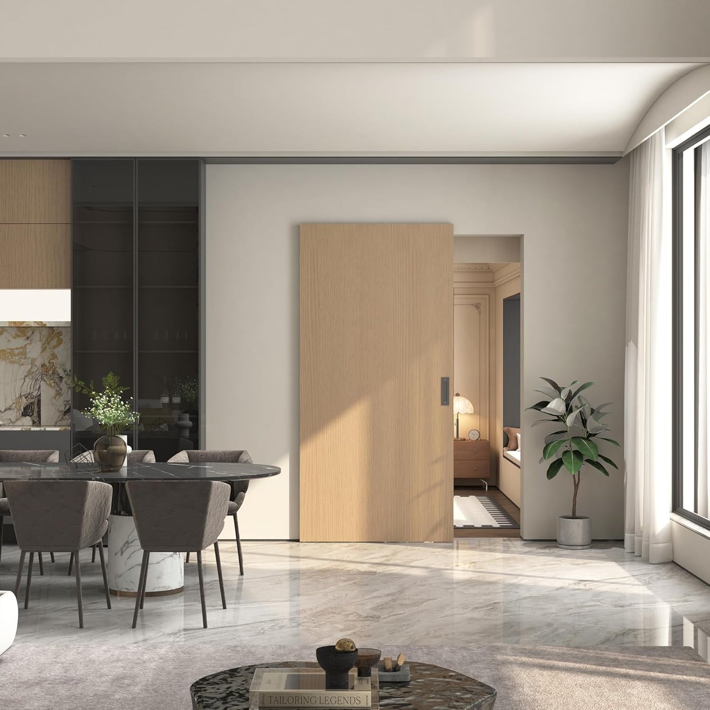 SongYung 34” Concealed Barn Door Hardware Kit with Soft Close Mechanism,Invisible Wall Mount Aluminum Track, Hidden Barn Door Hardware Kit for Door Opening Width 26" to 30"(Door not Included)