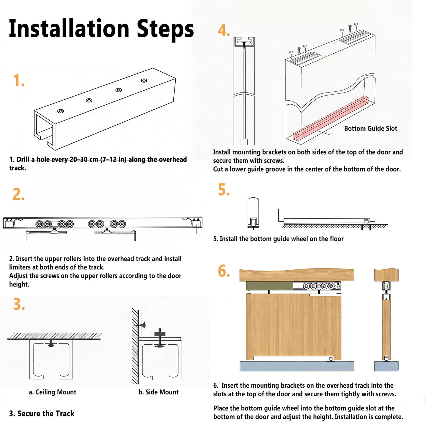 Aluminum Alloy Sliding Door Track Kit, 3/4/4.5/5/5.5/6/10/12 Ft Heavy-Duty Double Rail Hardware with Zinc-Nylon Pulleys, Bypass Ghost System(Champagne,6.2ft/189cm)