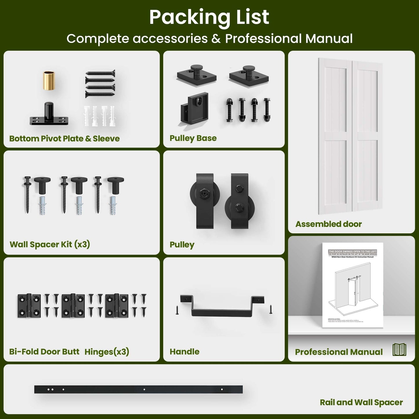 SMARTSTANDARD Bifold Barn Door 24'' x 84'',Bi-Fold Sliding Closet Doors with Hardware Kit Included,28'' Track Kit for 2 Doors,Waterproof & Quiet,Pre-Drilled Holes Easy Assembly,White