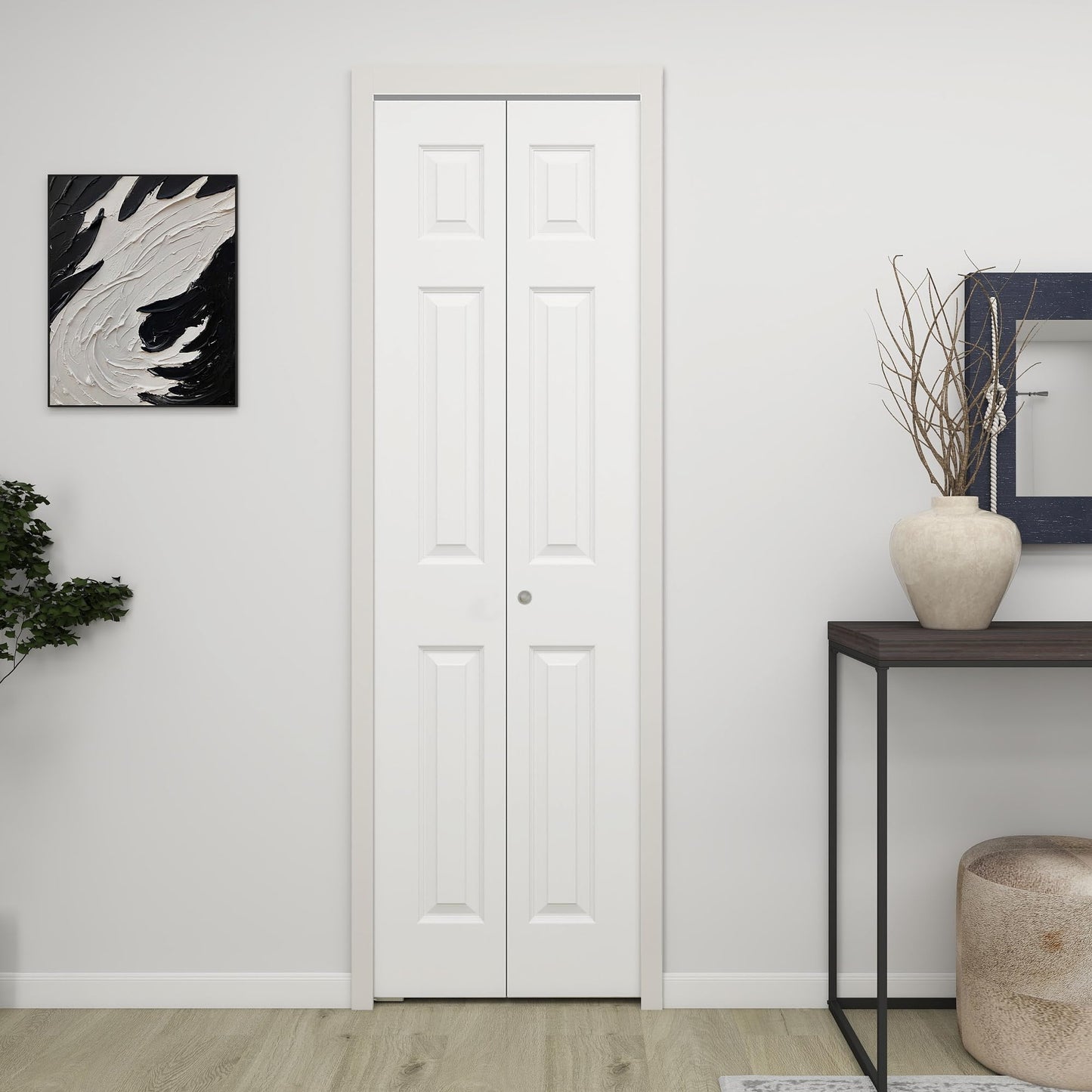 BarnSmith 24 in.x 80 in. Bifold Barn Door, 6 Panel White Primed Bifold Closet Door, Hollow Core Interior Barn Doors with Hardware Kit