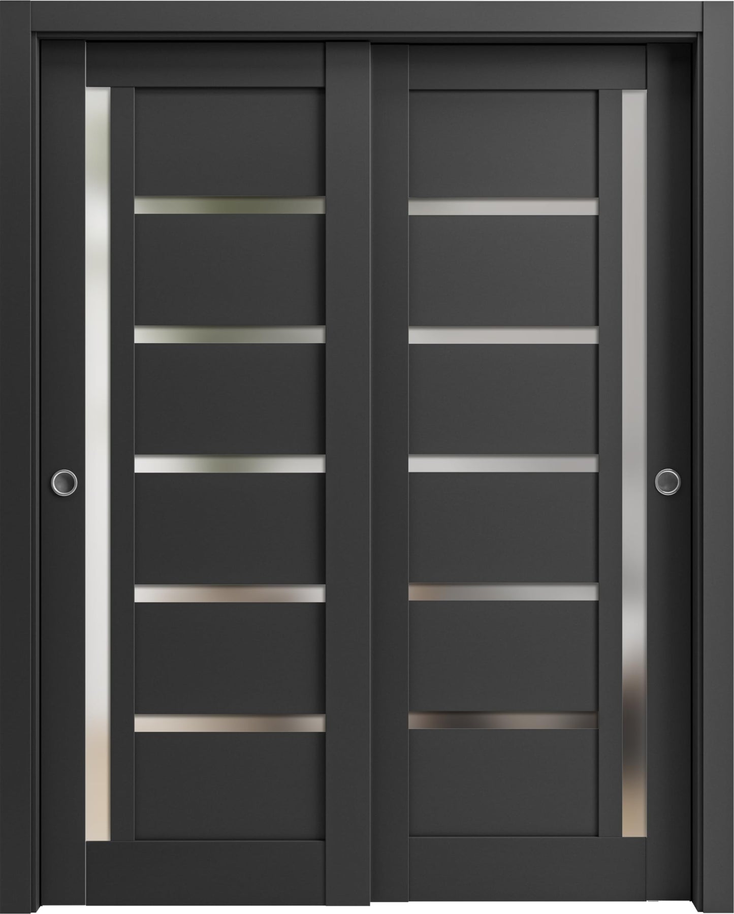 Sliding Closet Door SARTODOORS Quadro 4088 Bypass Interior Doors with Frosted Glass, MDF, 72x80, Black, Modern Style Hardware Included