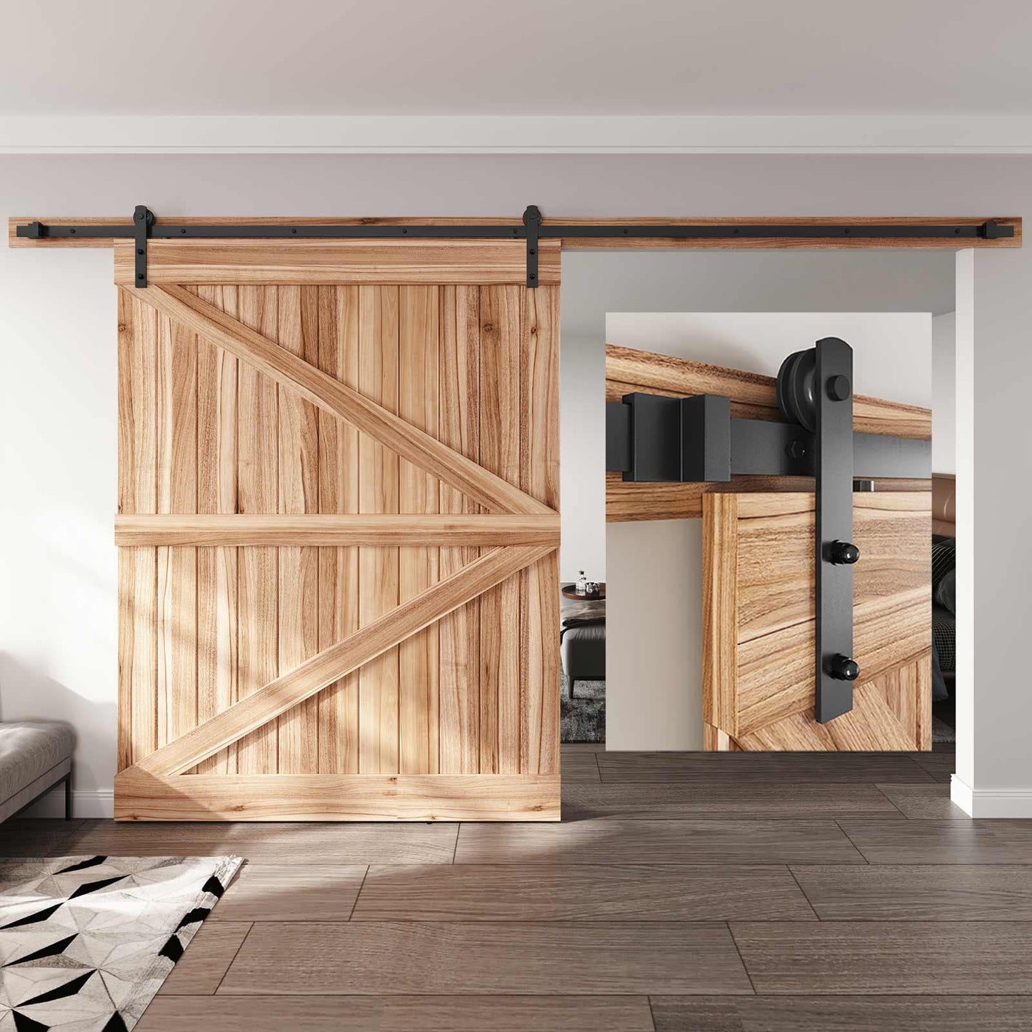 EaseLife 12 FT Sliding Barn Door Hardware Track Kit,Straight Pulley,Slide Smoothly Quietly,Easy Install (12FT Track Kit for 72" Wide Single Door)