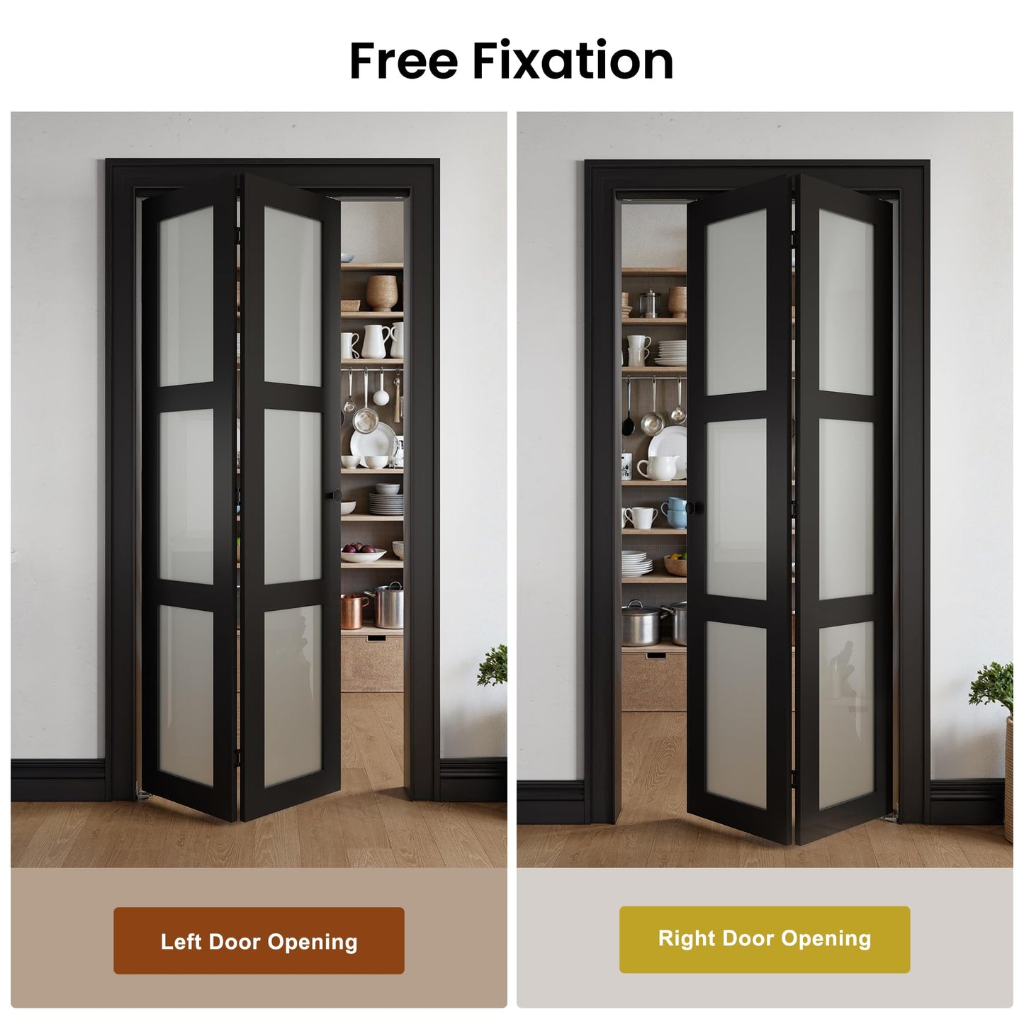 COSHOMER Bifold Doors for 24" x 80" Opening, 3-lite Tempered Frosted Glass Closet Folding Doors with Hardware kit Included, Easy Assembly, Black