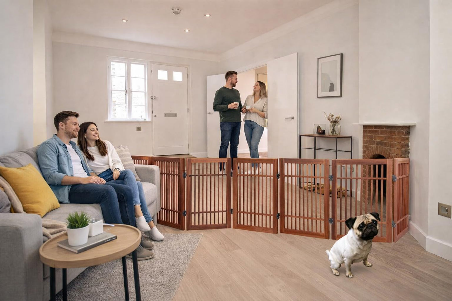 Urnporium Freestanding Wooden Dog Gate Foldable Indoor Pet Gate No Drill Expandable Barrier for Doorways Stairs Hallways Portable Wood Fence for Small Dogs & Puppies (Brown Pet Gate, 8 Panel 24" Tall)
