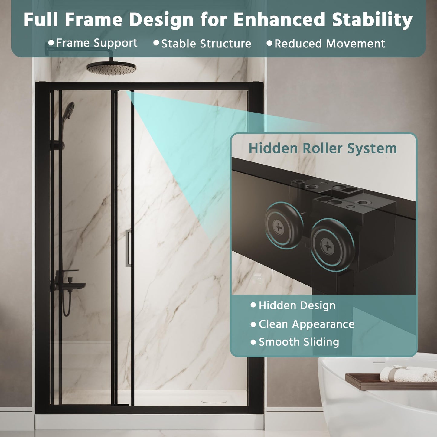 ComfyStyle 44"-48"W x70''H Tri-Fold Sliding Shower Door, Wide Walk-In Opening, Space-Saving Triple Shower Doors with Flexible Folding Glass Panels, Hidden Roller System, 6mm SGCC Tempered Glass, Black