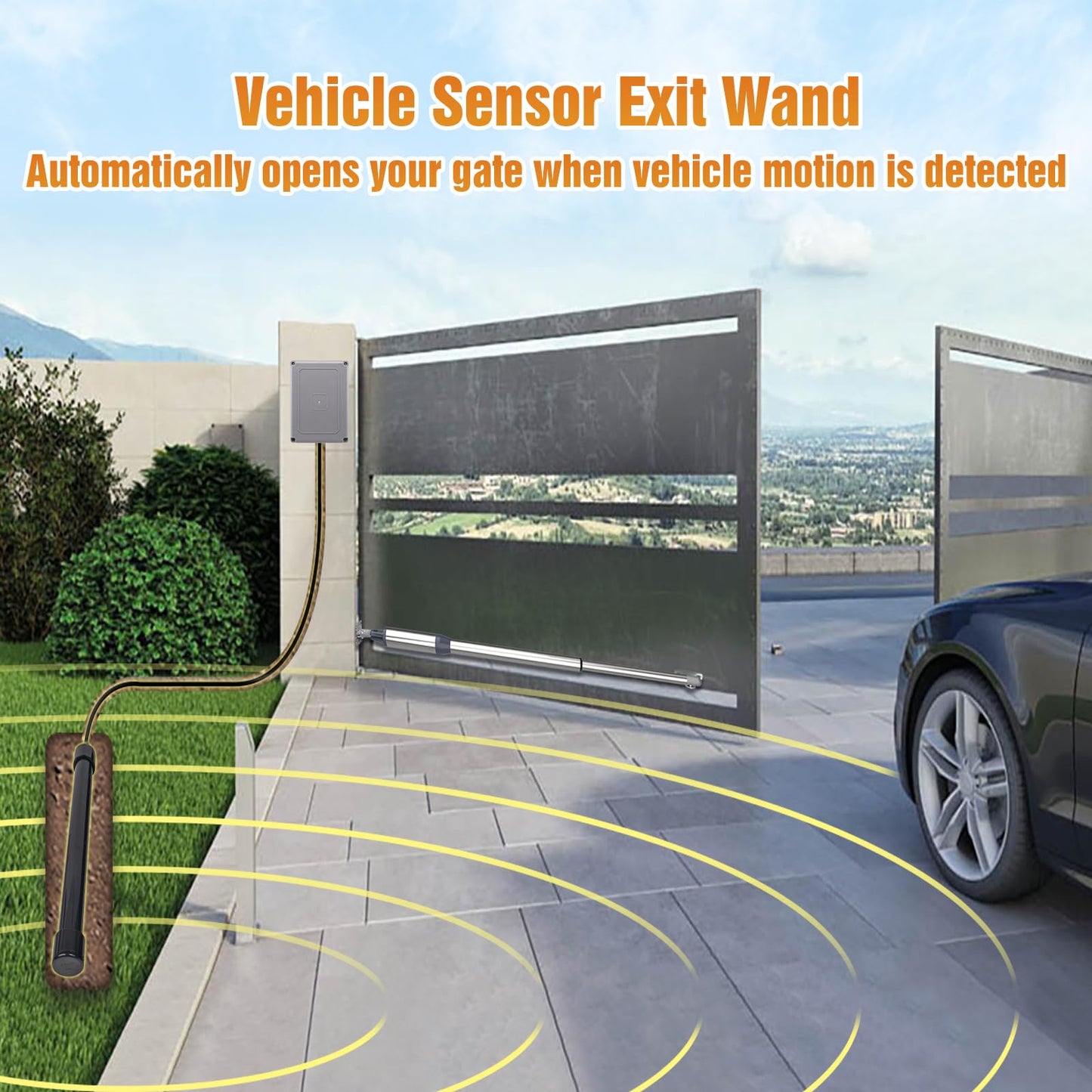 JUJIANG JS-DG Universal Vehicle Sensor for Automatic Gate Opener Systems Wired Exit Wand with 50FT Cable Driveway Gate Kit Accessory Hands Free Sensor Works with Mighty Mule, Ghost Gate Opener System