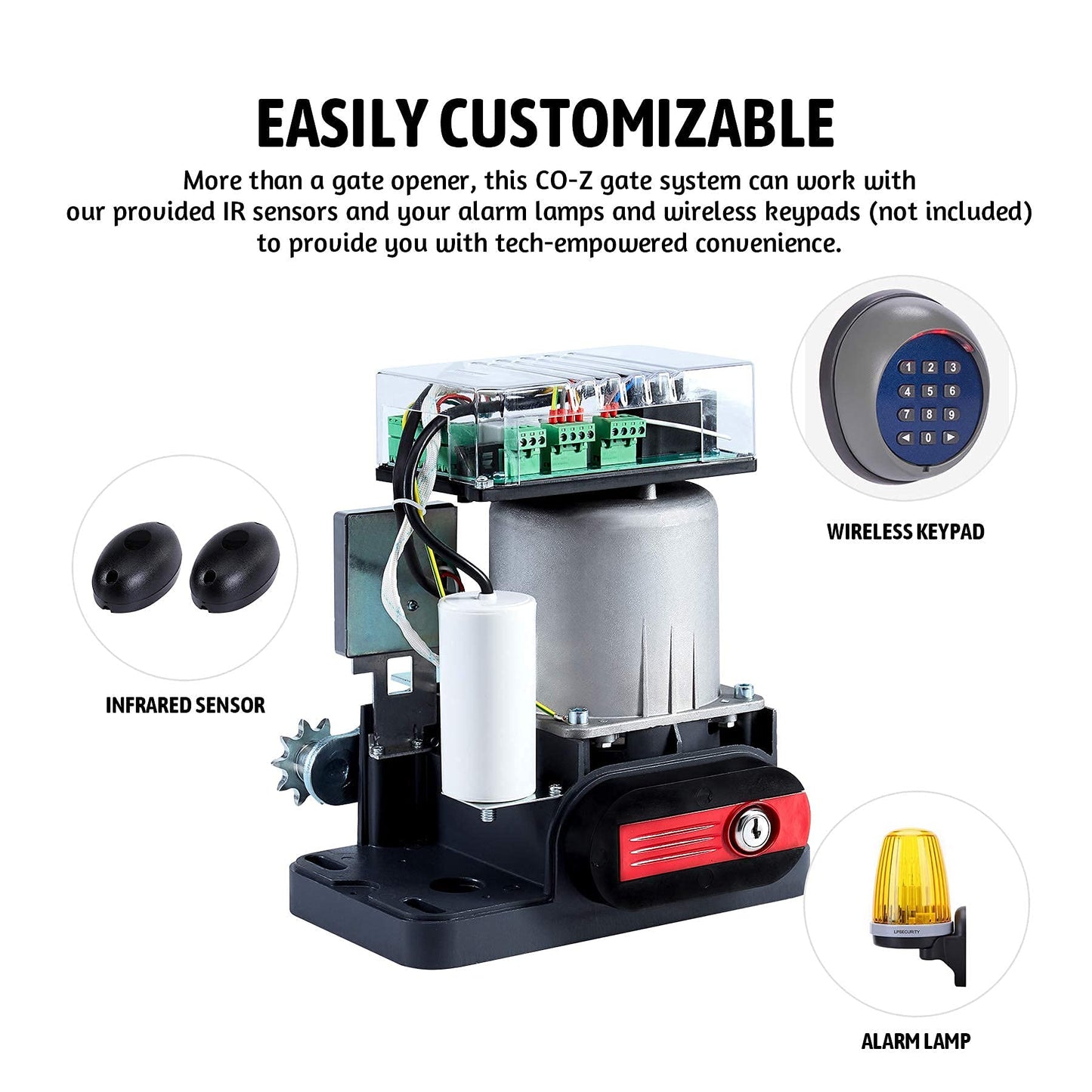 CO-Z 1800 lb Automatic Sliding Gate Opener with 3 Remote Controls, Electric Rolling Driveway Slide Gate Motor, Complete Gate Operator Hardware Security System Kit for Sliding Gate Up to 40 Feet