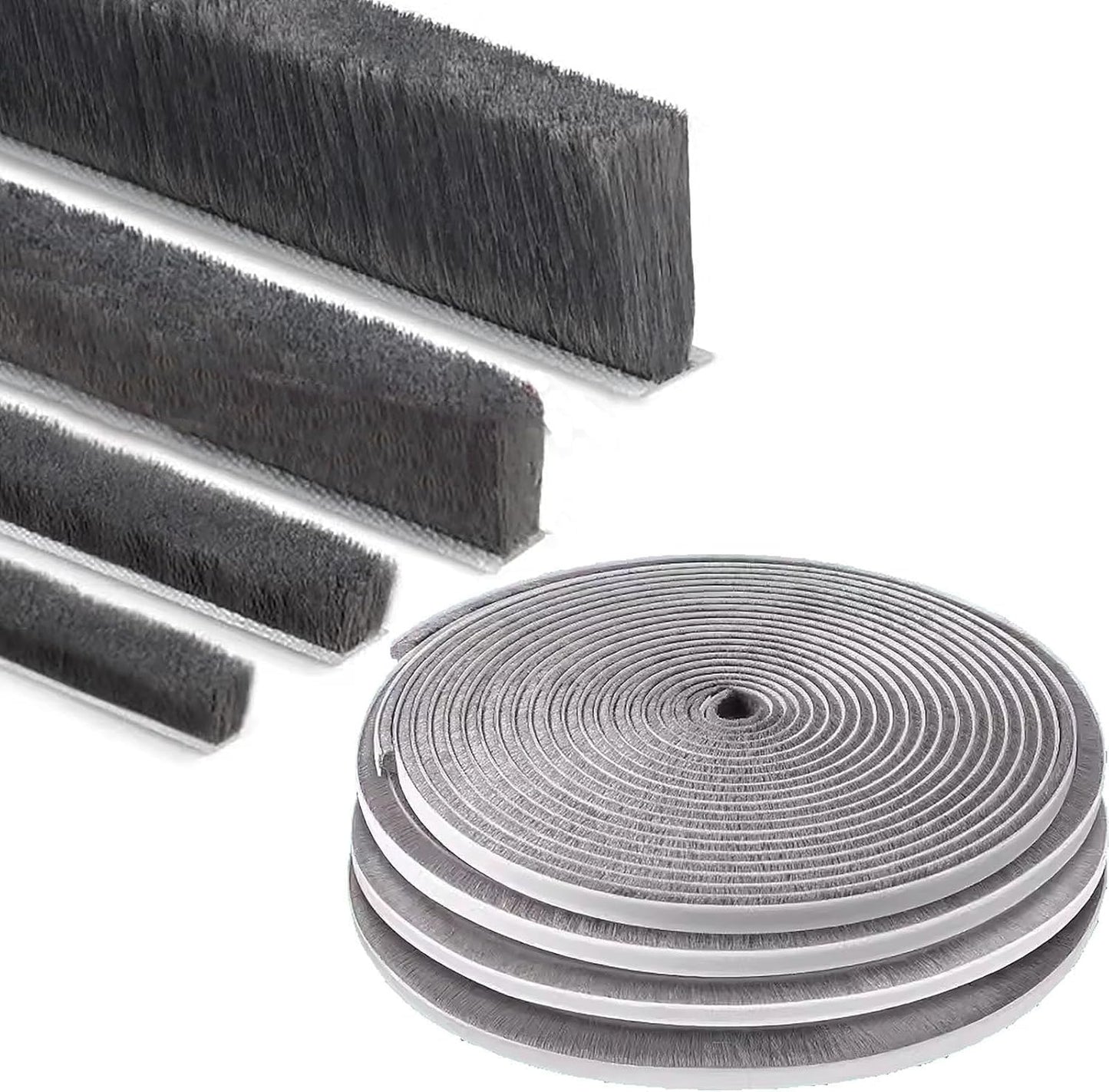 ZOMPAGO Strong Adhesive Brush Weather Stripping 0.9in (T）x 0.4in (W) x 33FT, Grey, Door Seal for Sliding Windows & Doors, Soundproof Noise Blocker, Draft Stopper for Garage Door Frame & Exterior Doors