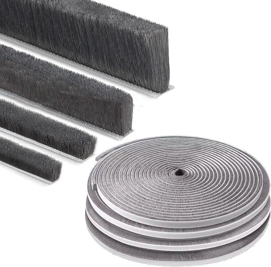 ZOMPAGO Strong Adhesive Brush Weather Stripping 0.9in (T）x 0.4in (W) x 33FT, Grey, Door Seal for Sliding Windows & Doors, Soundproof Noise Blocker, Draft Stopper for Garage Door Frame & Exterior Doors