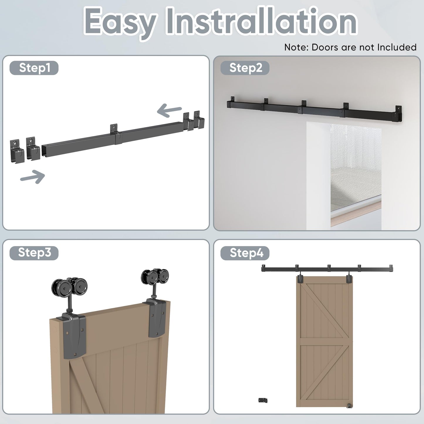 JUBEST 10FT Box Rail Exterior Barn Door Hardware Kit, Heavy Duty Sliding Door Track Kit Wall Mount Door Hardware Kit for Two Doors System(Doors Not Included), Black