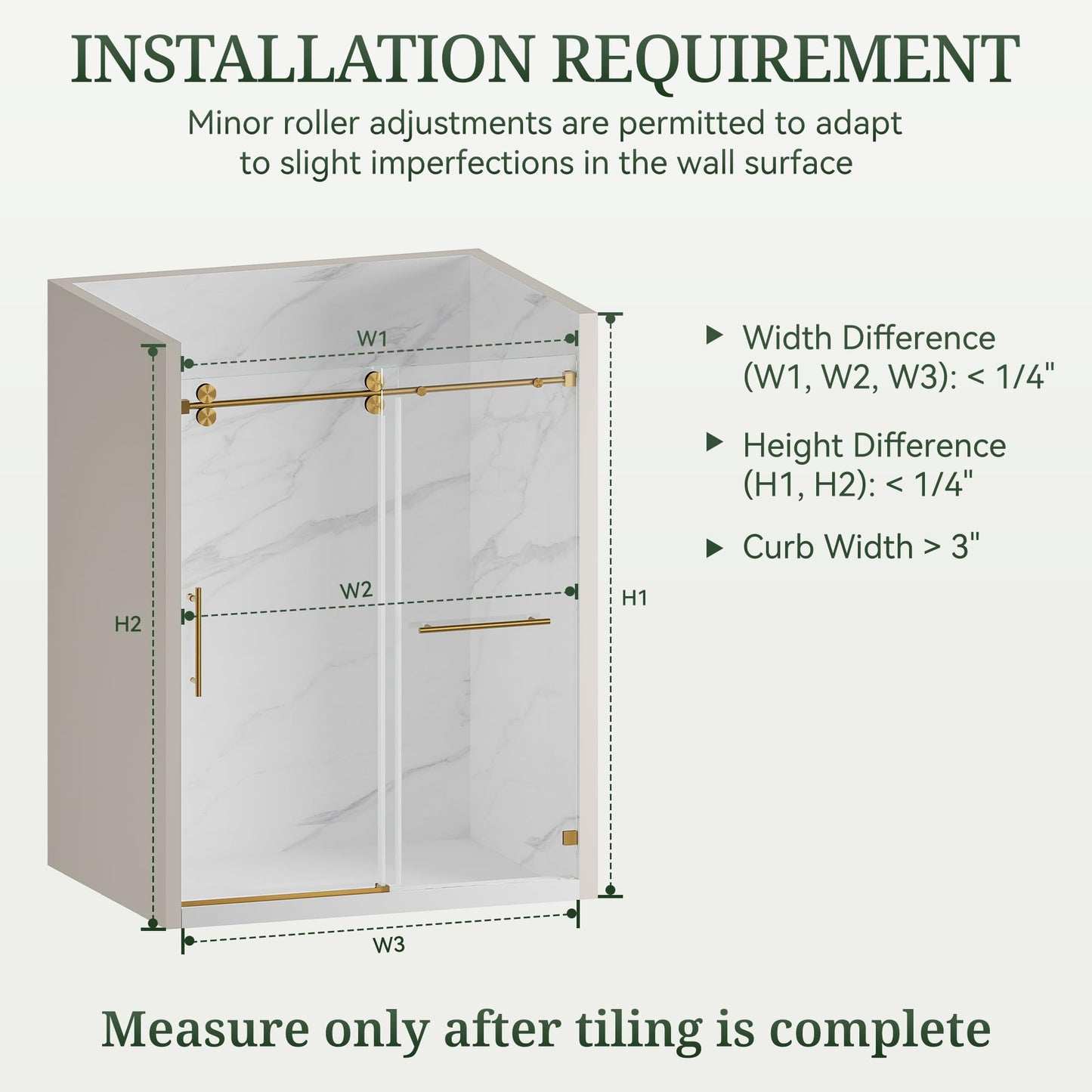 3/8" (10mm) Thick SGCC Tempered Glass Shower Door, 57-61" W x 79" H Frameless Shower Door with Stainless Steel Hardware，Quiet Soft-Close Sliding Shower Door（Brushed Gold）
