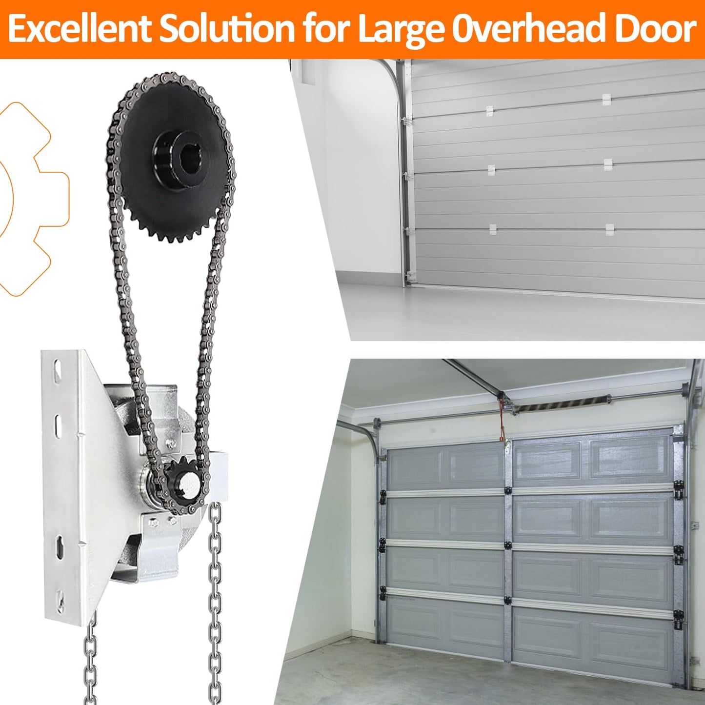 NULTRUMA Garage Door Jackshaft Chain Hoist, Heavy-Duty Wall Mount Jackshaft Garage Door Openers 3:1 Reduction Drive for Roll Up Doors