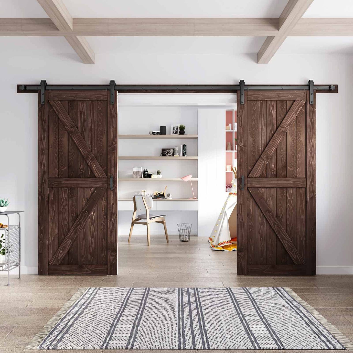 Fredbeck 36 Double Brown Barn Door with 13.2 ft Hardware Included (72 barn Door)