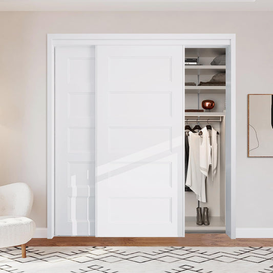 BARNSMITH 72x80 in 5-Panel Bypass Sliding Closet Door, Steel Frame White Primed Bypass Door with Top & Bottom Track Hardware Kits, Paintable and Lightweight