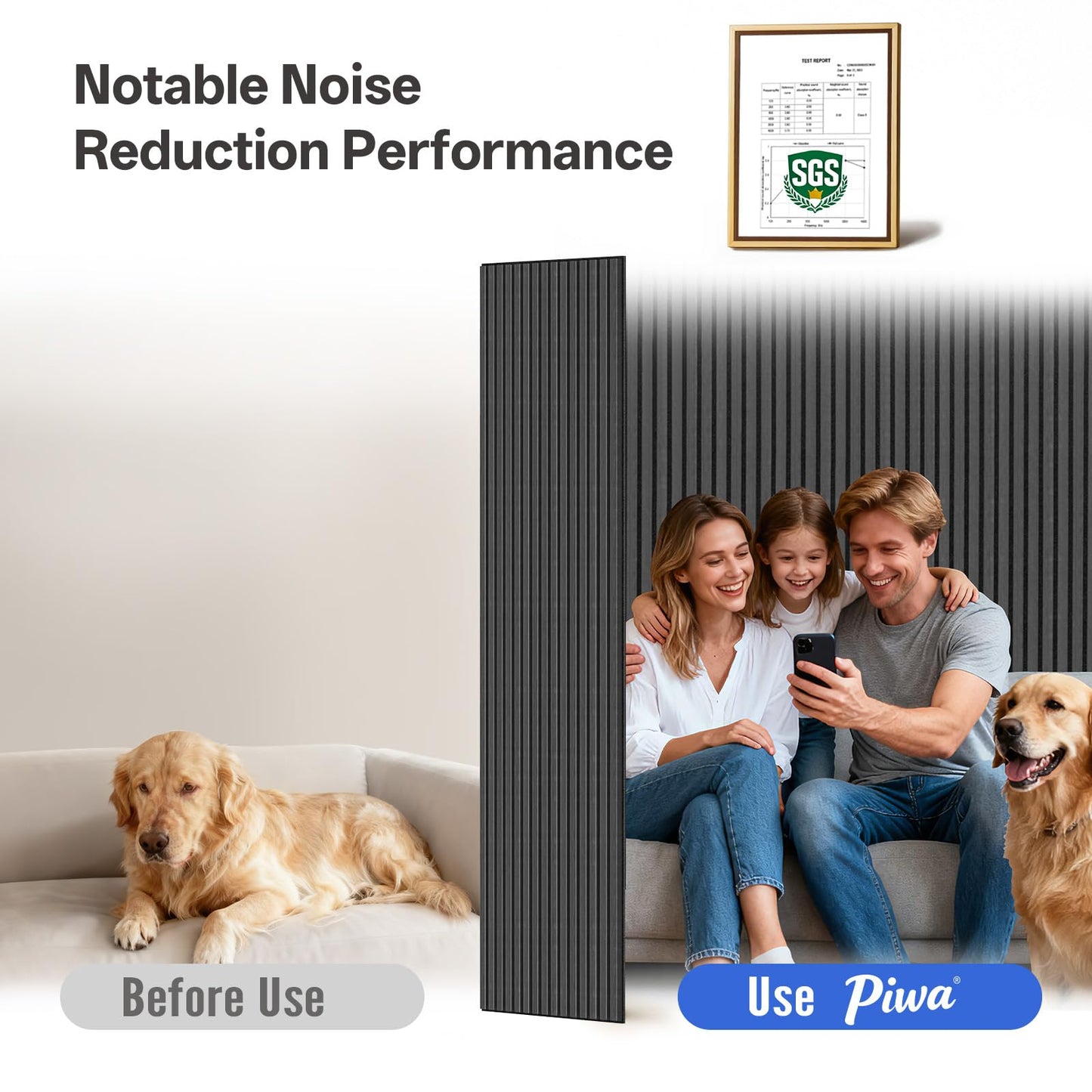 PIWA Wood Acoustic Slat Panels,94 x 24 in,2-Pack-12mm MDF Surface with 9mm Sound-Absorbing Core-Dual-Layer Acoustic Wall Panels for Echo Reduction in Home Studio,Office & Living Room-Matte Black