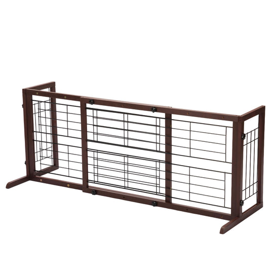 COZIWOW 38-67" Dog Gate Indoor, Free Standing Pet Gate for Doorways Extra Wide, Wooden Fence Puppy Safety Gates for The House, Stairs, Hallway, No Drilling Required,Brown