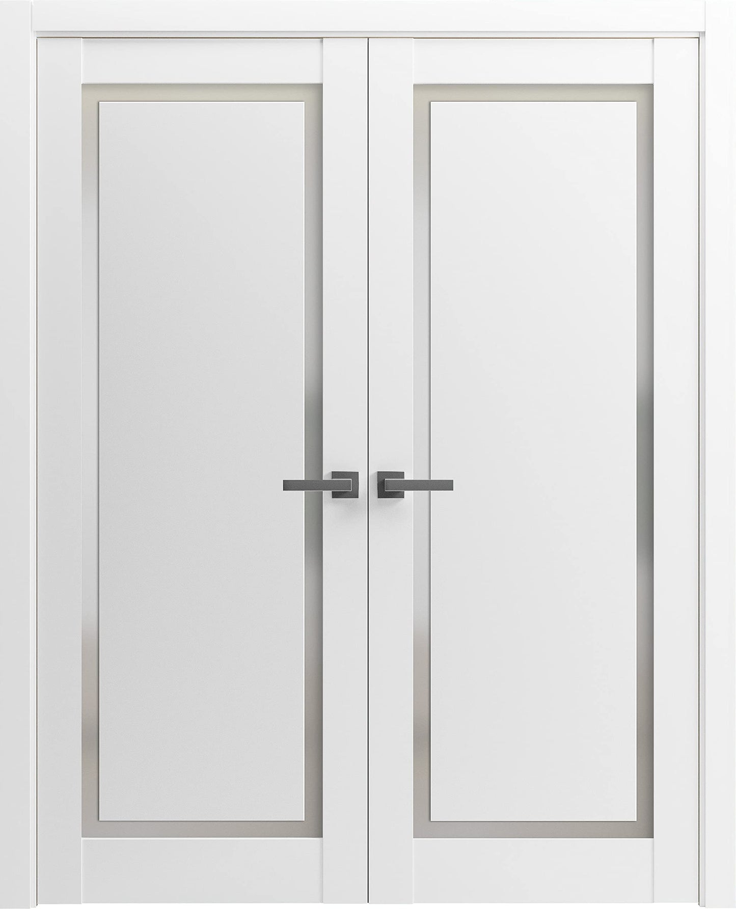 SARTODOORS Planum 0888 | Double Swing Interior French Doors with Glass with Frosted Glass, Solid Wood, Hardware Included, 60x84, White, Modern