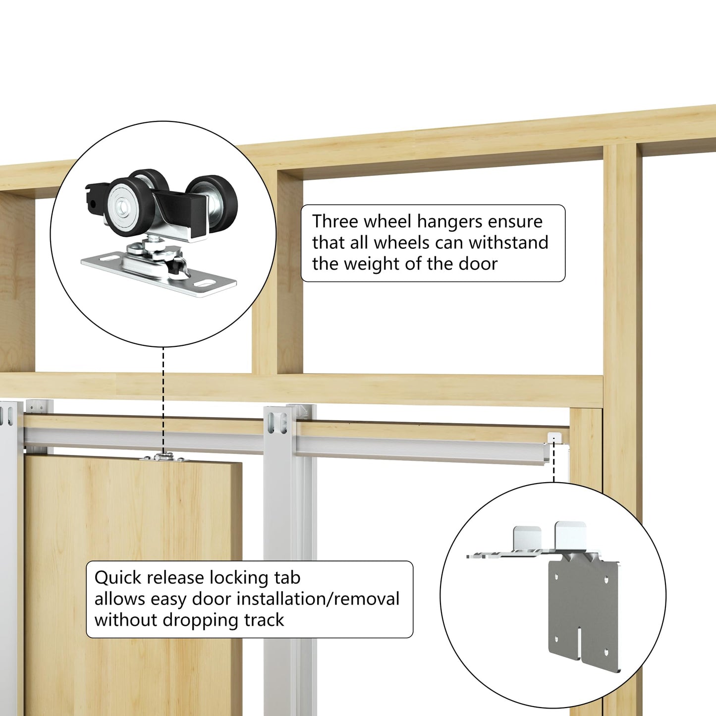 SongYung 24"-36"x 80" Pocket Door Frame Kit with 98LBS Soft Close Mechanism,Aluminum Track Hardware Suitable for Doors Wide 24"-36",2X4 Studs Wall,Smoothly and Quietly Easy to Install