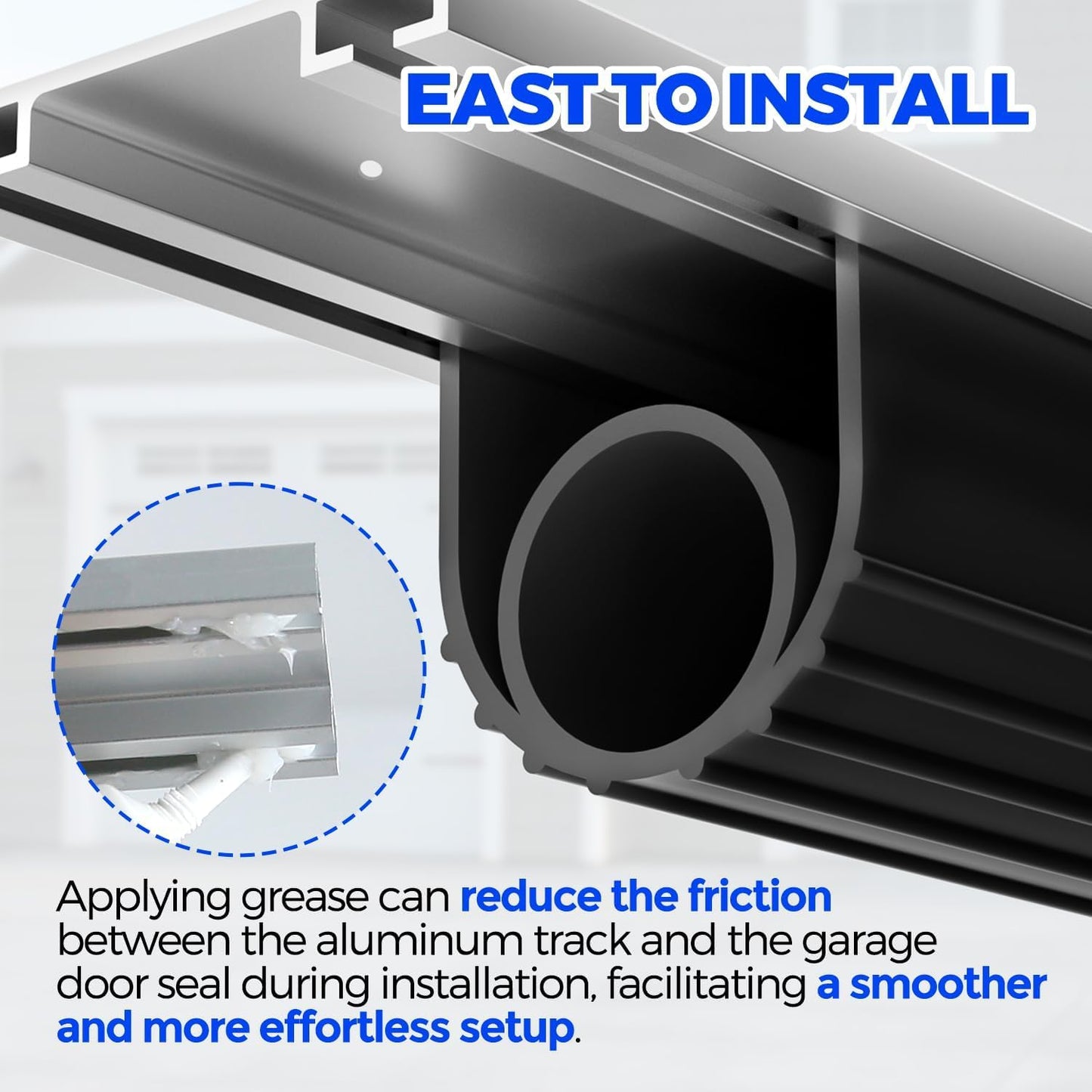 Holikme Garage Door Seal - Door Seals Bottom Rubber, Pre-drilled Aluminum Track Retainer Kit, Garage Door Seal, Easy to Install, Durable U+O Ring, Black16FT