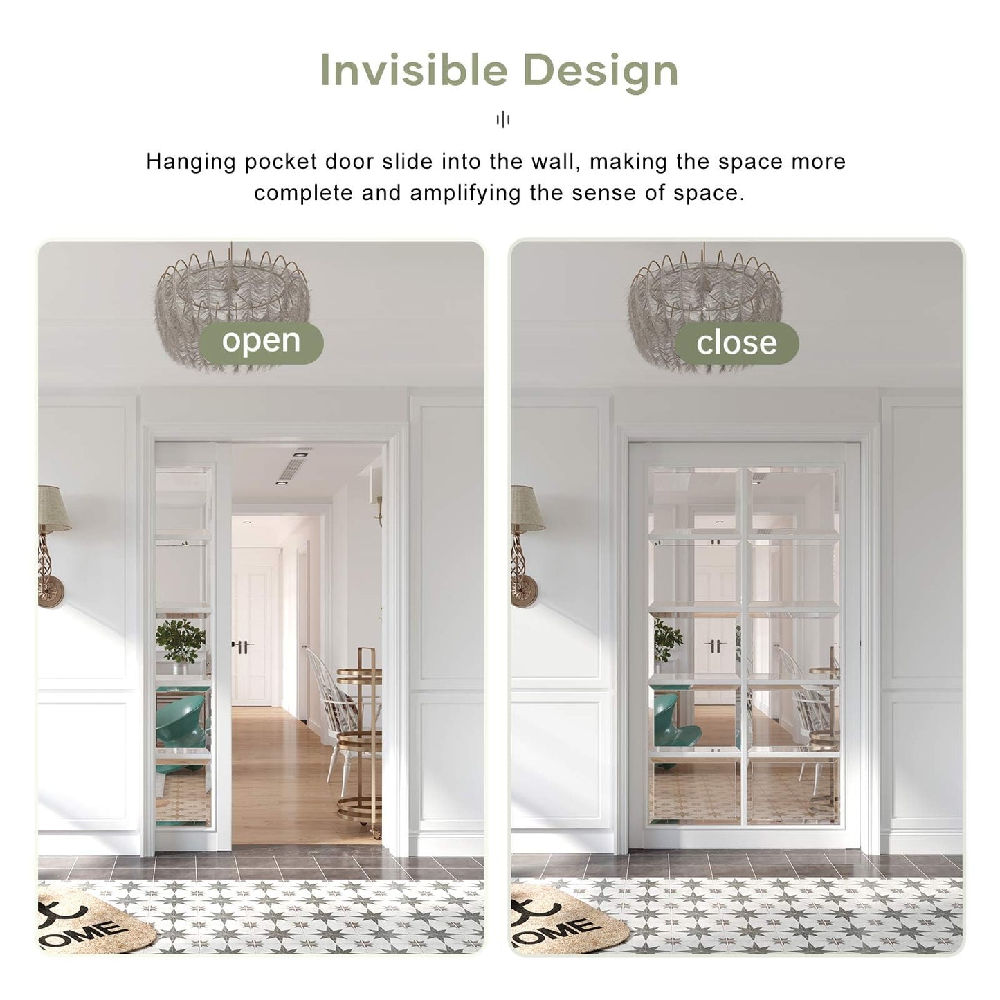 EaseLife 8FT/96in Sliding Pocket Door Hardware Kit,Commercial Grade,Aluminum Box Rail Kit,Slide Smoothly Quietly,Easy Install,No Door (92.5in Track Kit for 23"~48" Wide Single Door)