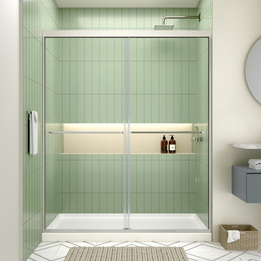 ACE DECOR 44-48" W x 70" H Semi-Frameless Shower Door, Double Sliding Shower Door with 1/4" (6mm) Clear SGCC Tempered Glass, Chrome Finish Shower Doors, Reversible Installation