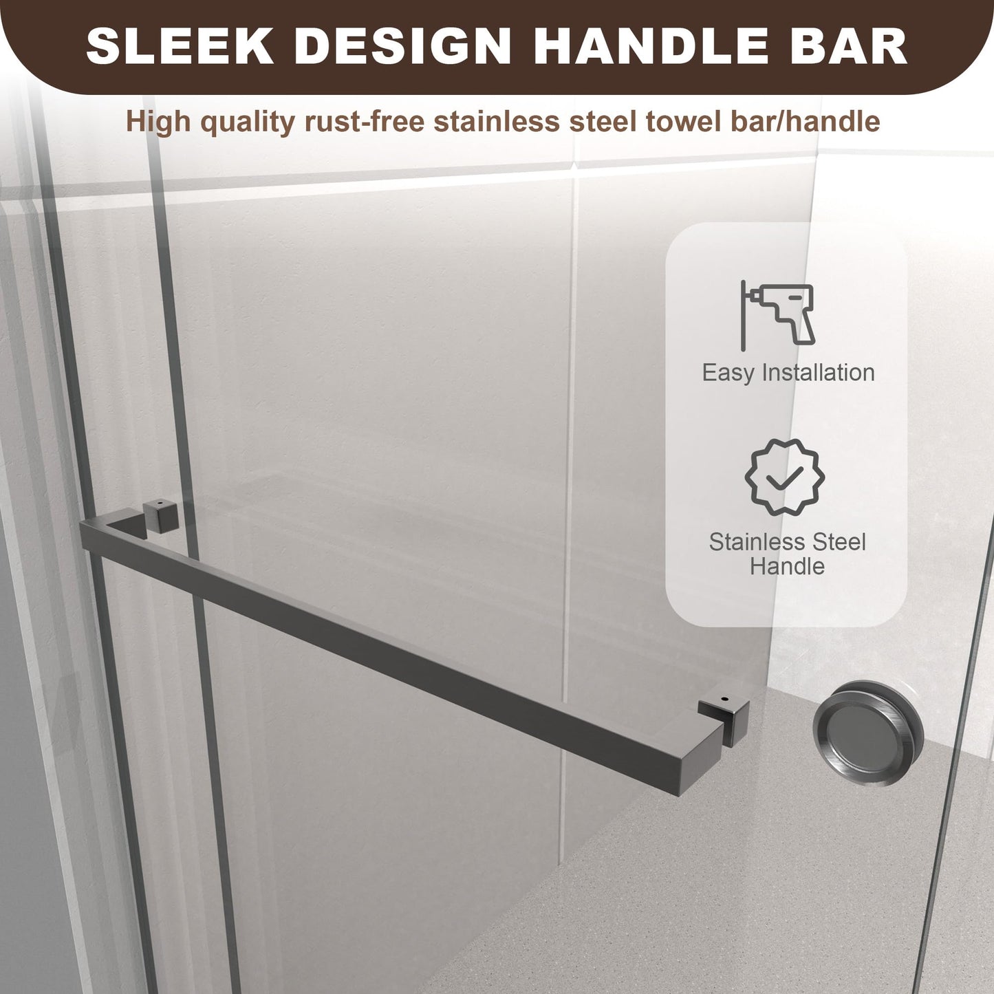 UKD01 61 to 65 in. W x 76 in. H Double Sliding Frameless Shower Doors - Stainless Steel 3/8" (10mm) Certified Tempered Glass 65x76-SG