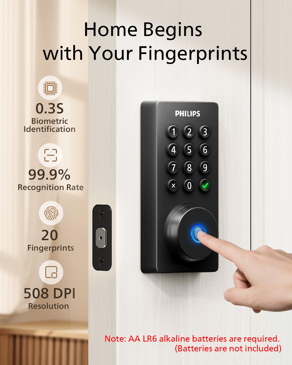 Philips Wi-Fi Door Lock, WiFi Smart Lock Keyless Entry Deadbolt for Front Door, Compatible with Alexa & Google Assistant, Remote Control, Built-in WiFi, APP Fingerprint Passcode Unlock, Auto Locking