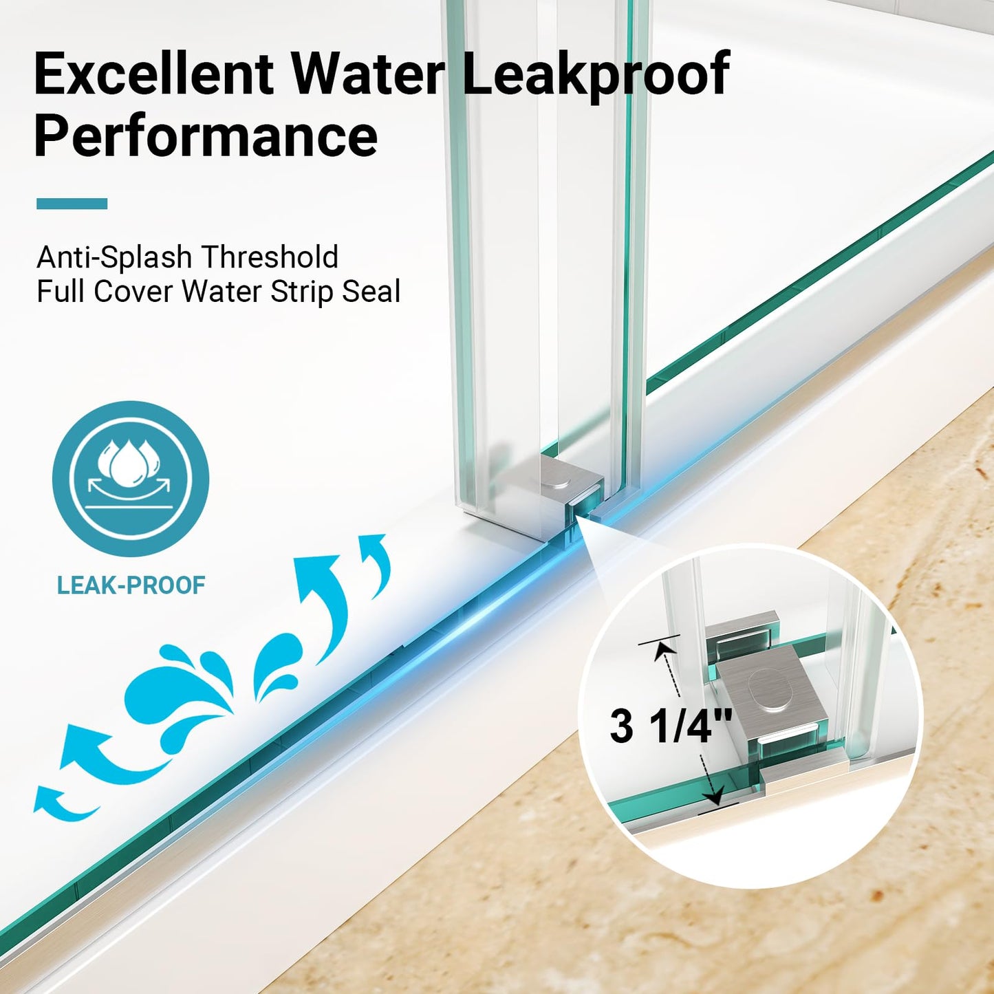 56"-60" W x 76" H Frameless Shower Door, 3/8" (10mm) ANSI Certified Tempered Glass, Double Sliding Bypass, Stainless Steel, Chrome