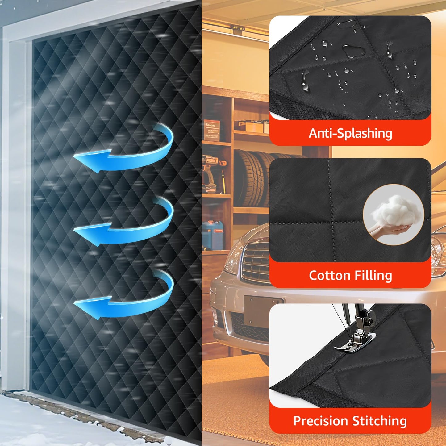 Oiyeefo Winter Garage Door Screen,16 x 7Ft Garage Door Insulation Kit 2 Car, Magnetic Thermal Insulated Garage Cover Curtain,Heavy Duty Garage Privacy Screen, Weatherproof Soundproof, Blackout