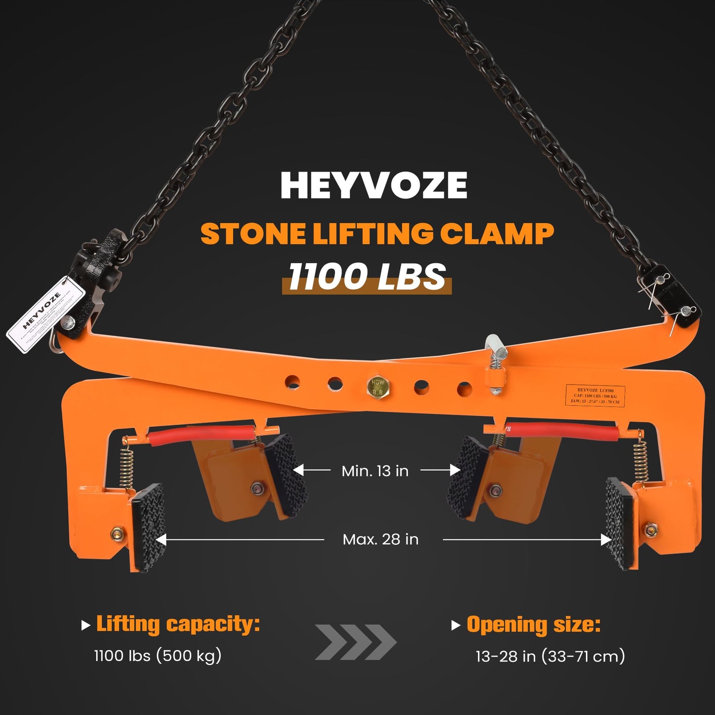 HEYVOZE 1100 Ibs Granite Slab Lifting Clamp, 13-28 Inch Stone Lifting Clamp, Heavy Duty Scissor Lifter Clamps for Vertical Transport of Marble, Slate, Brick, Timber and Rock
