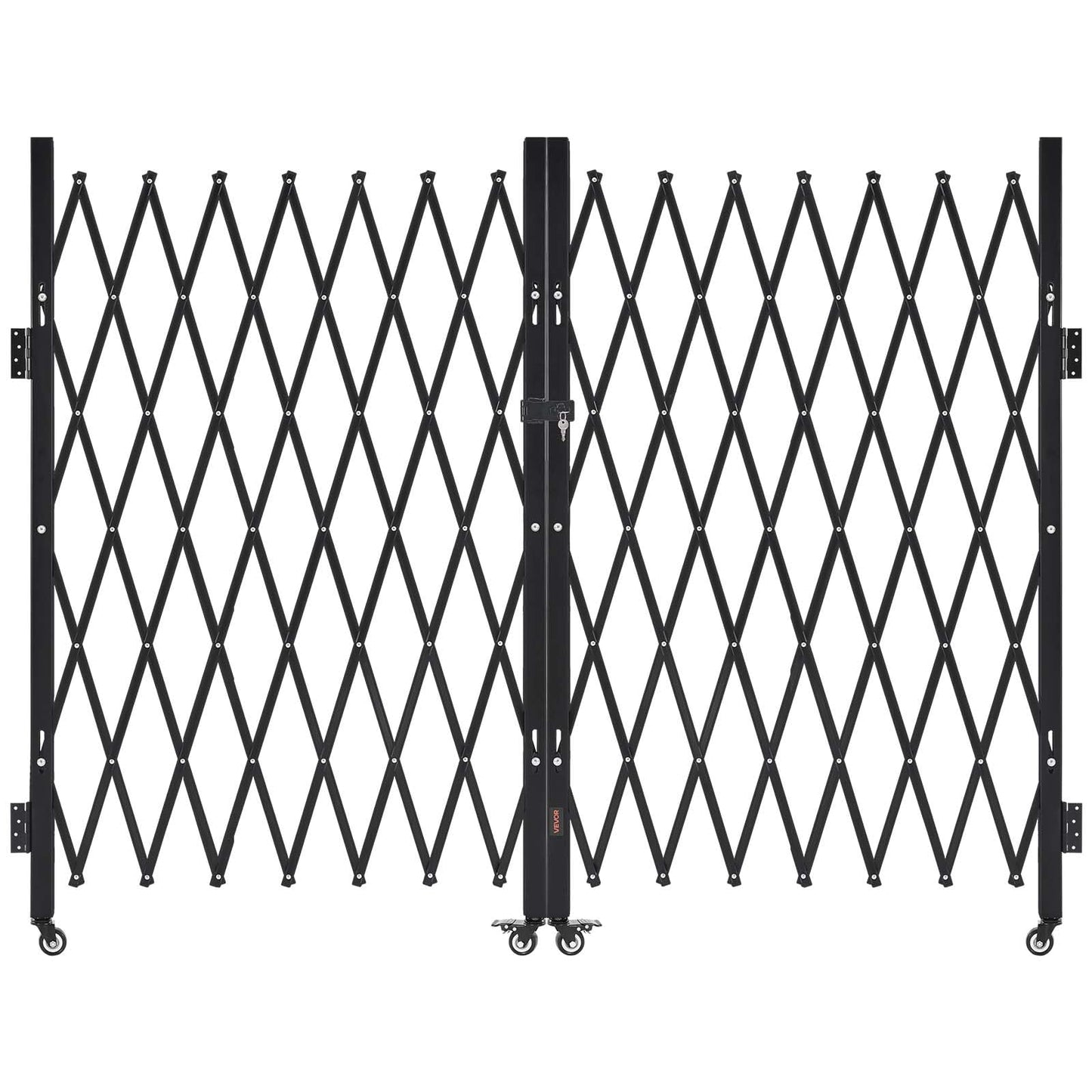 VEVOR Double Folding Security Gate, Lockable Scissor Gate with 360° Swivel Casters, Outdoor Barricade Steel Retractable Gates, for Entry Security, Garage, Warehouse & Pool, 145.67 x 63.19 in (W x H)