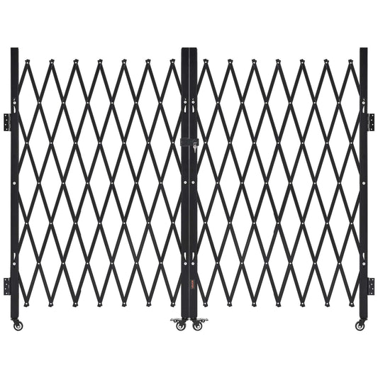 VEVOR Double Folding Security Gate, Lockable Scissor Gate with 360° Swivel Casters, Outdoor Barricade Steel Retractable Gates, for Entry Security, Garage, Warehouse & Pool, 145.67 x 63.19 in (W x H)