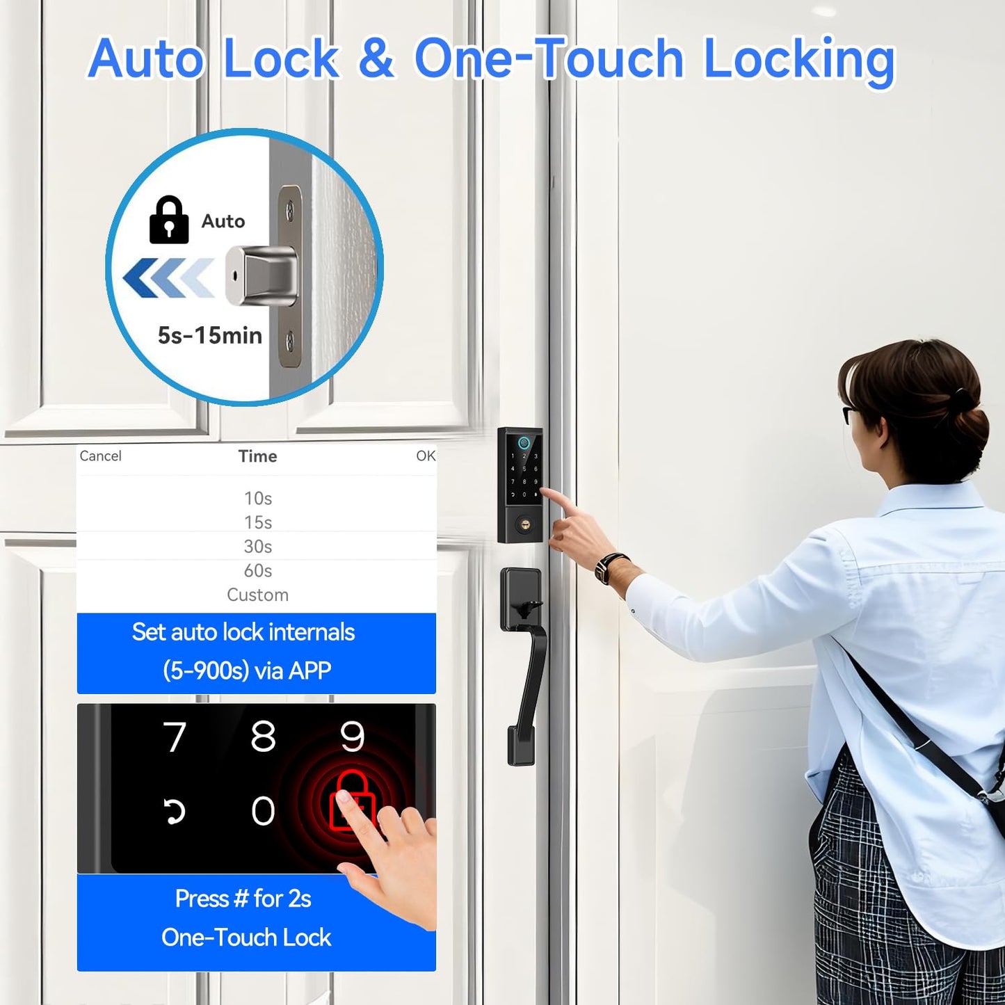 BEBASIA Heavy Duty Fingerprint Smart Door Lock for Front Door, APP Control Front Door Lock Sets, Auto Lock, Anti-Peeping Touchscreen Digital Keypad, Electronic Keyless Entry Deadbolt, Black