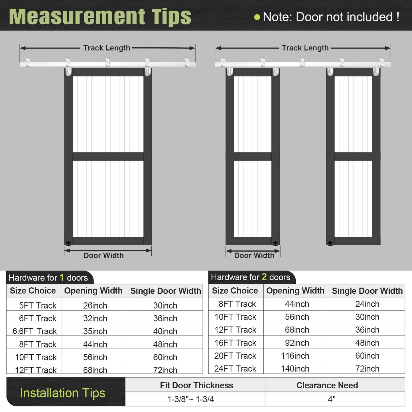 Easelife 16FT Exterior Sliding Barn Door Hardware Kit, Box Rail Track, 450lb Capacity, Sliver Weather-Resistant Steel, Wall Mount System for Outdoor Use, Fit Double 48in Door
