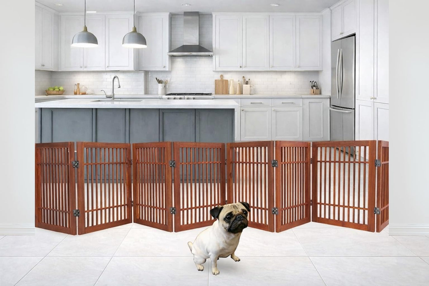 Urnporium Freestanding Wooden Dog Gate Foldable Indoor Pet Gate No Drill Expandable Barrier for Doorways Stairs Hallways Portable Wood Fence for Small Dogs & Puppies (Brown Pet Gate, 8 Panel 24" Tall)