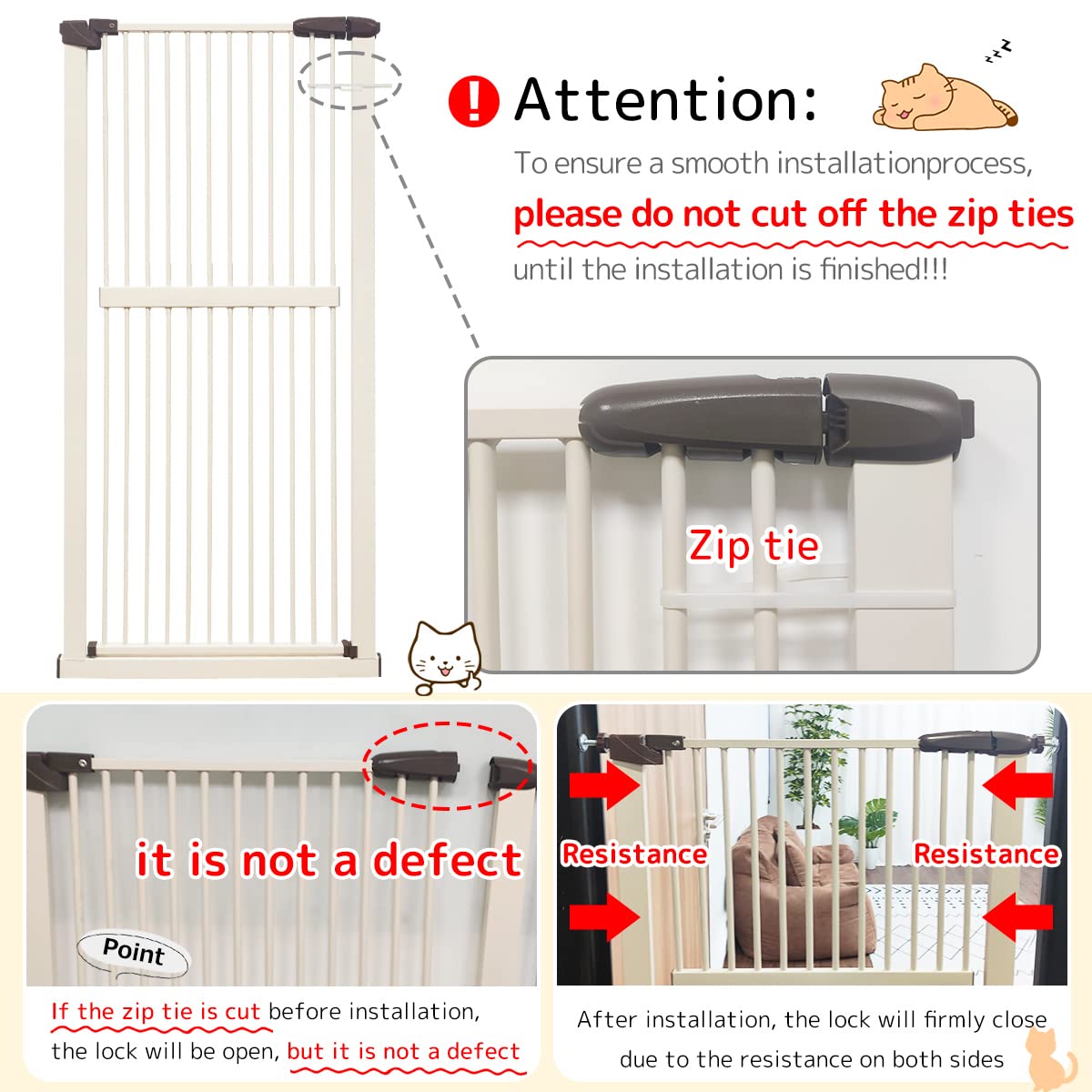 Lumizone Extra Tall Cat Gate 61.02" High Pressure Mounted Extra Wide 26.38"-30.11" (17Sizes) 1.37" Gap No Drilling Auto-Close Tall Pet Gate for Dogs (Cream, 26.38"-30.11" W)