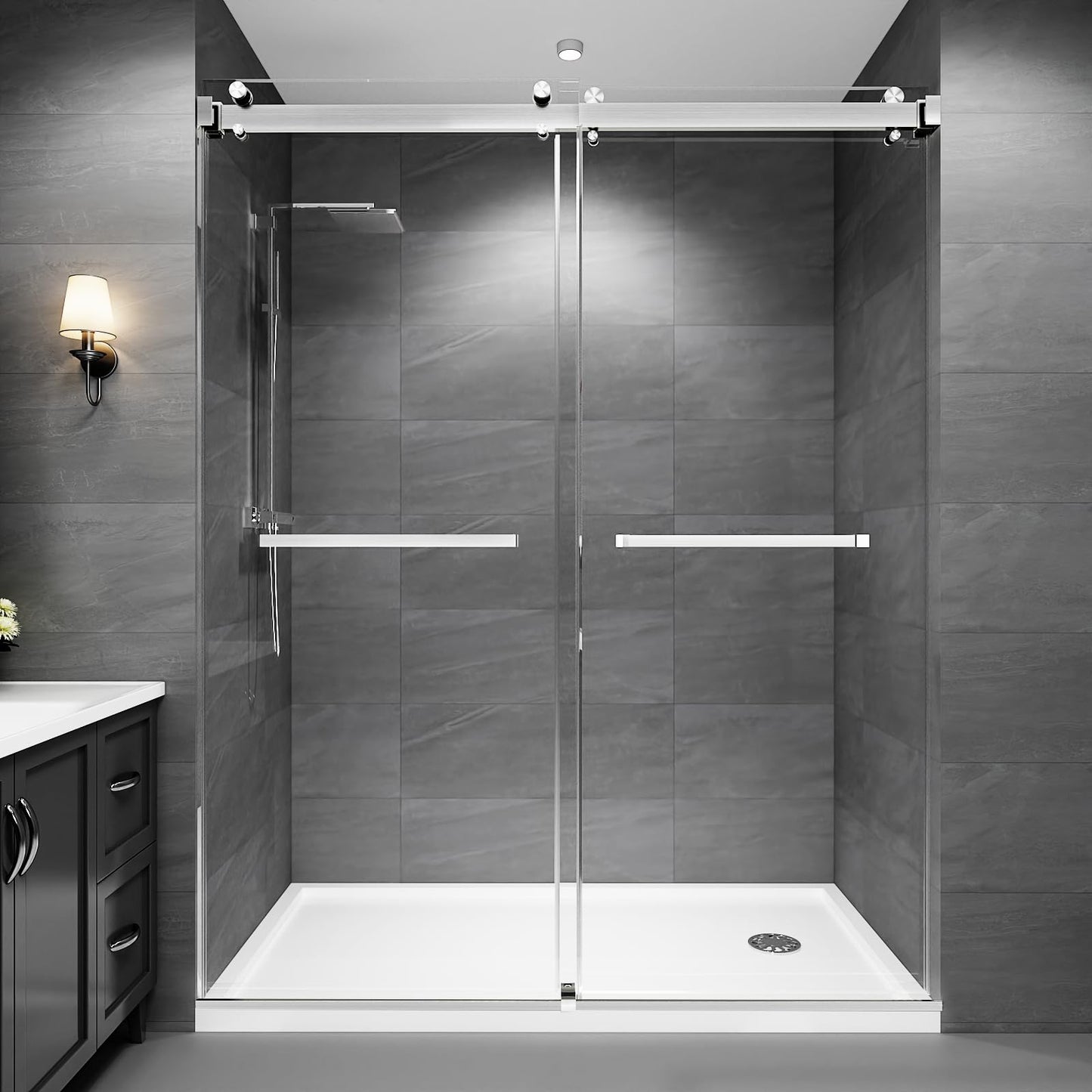 Dyvalis 49-54" W x 76"H Frameless Double Sliding Shower Door for Walk-In Shower,5/16" (8mm) SGCC Certified Clear Tempered Safety Glass,Easy-Clean Coating,Quiet Heavy-Duty Roller System, Brushed Nickel