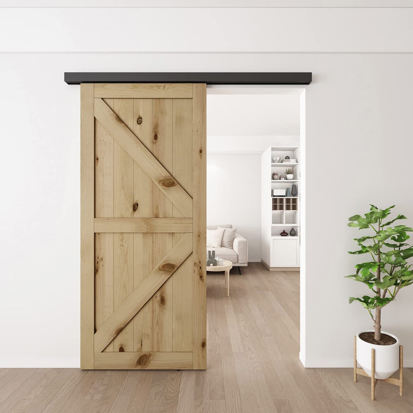 JUBEST 8FT Sliding Barn Door Hardware Track Kit, Aluminium Alloy Box Rail Wall Mount Barn Door Hardware, for Interior Wooden Door