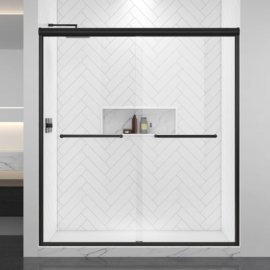 FELYL Double Sliding Shower Door 61-66" W x 72" H, Matte Black, Bypass Shower Door, Clear Glass, Framed, 1/4" (6mm) Tempered Glass
