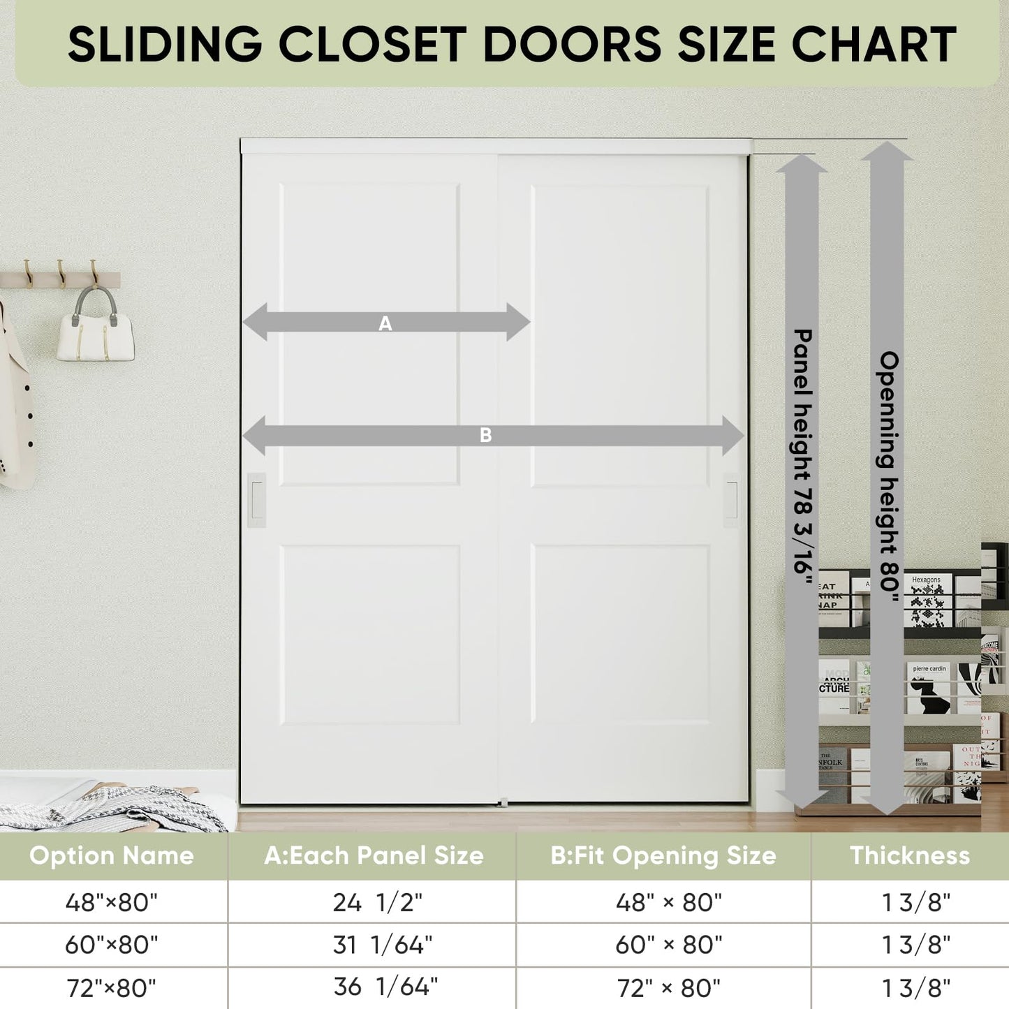 JUBEST 72 in. x 80in. Bypass Closet Door, Flat 2 Panel Shaker Style White Primed Bypass Sliding Closet Door, Interior Doors with Hardware Kits Include, Pre-drilled, Paintable