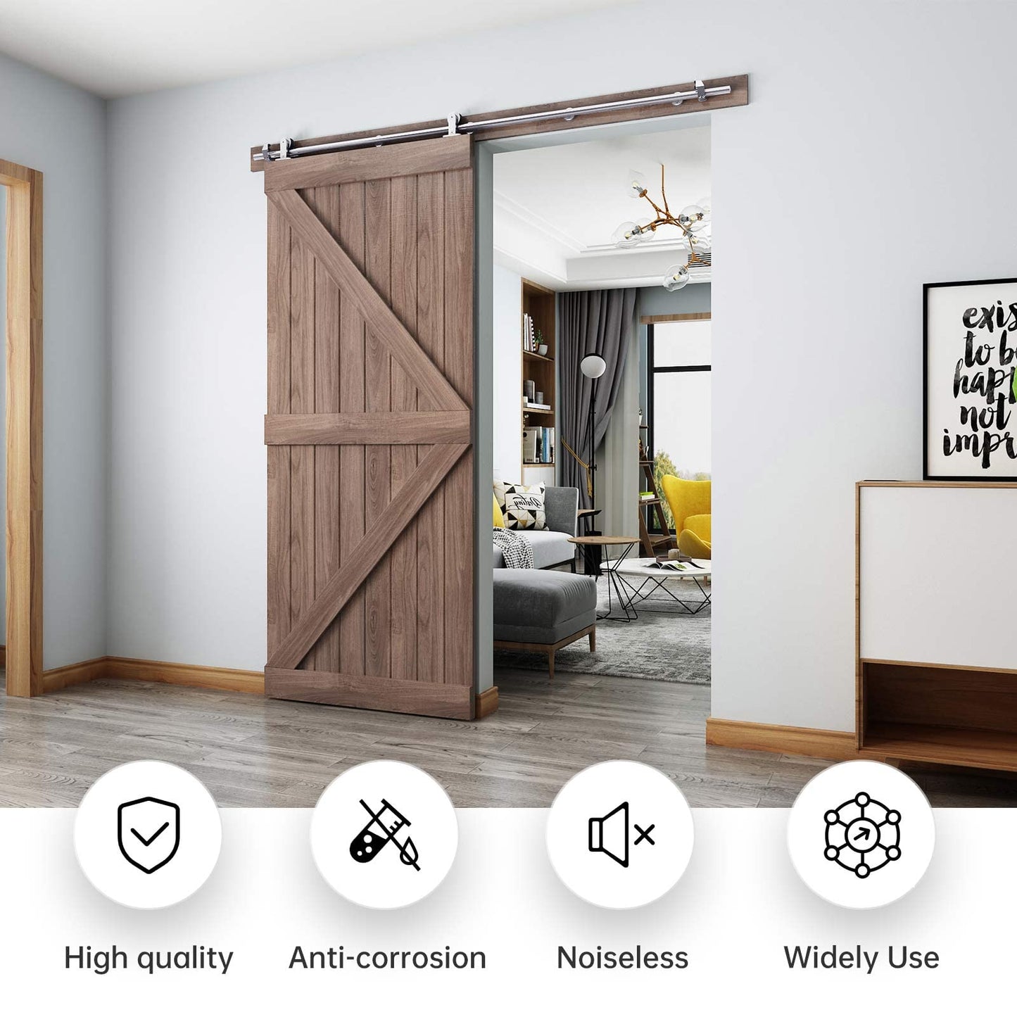 EaseLife 6 FT Top Mount Stainless Steel Sliding Barn Door Hardware Track Kit,Modern,Heavy Duty,Anti-Rust,Slide Smoothly Quietly,Easy Install (6FT Track Kit for 30"~36" Wide Single Door)