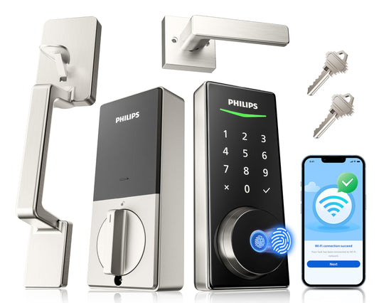 Philips WiFi Smart Lock with Front Door Handle Set, Built-in WiFi, APP Remote & Voice Control, Fingerprint Keyless Entry Door Lock, Keypad Deadbolt Smart Locks for Front Door, Auto-Lock, Satin Nickel