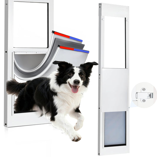 Dog Door for Sliding Glass Door,3-Layer Reinforce Door Flap,Thermal Insulation,Anti Deform,Magnetic Strip X2 Effective Weatherproof,Heavy-Duty Aluminum Frame,76-80" Adjust,for Large Dog Under 90lb
