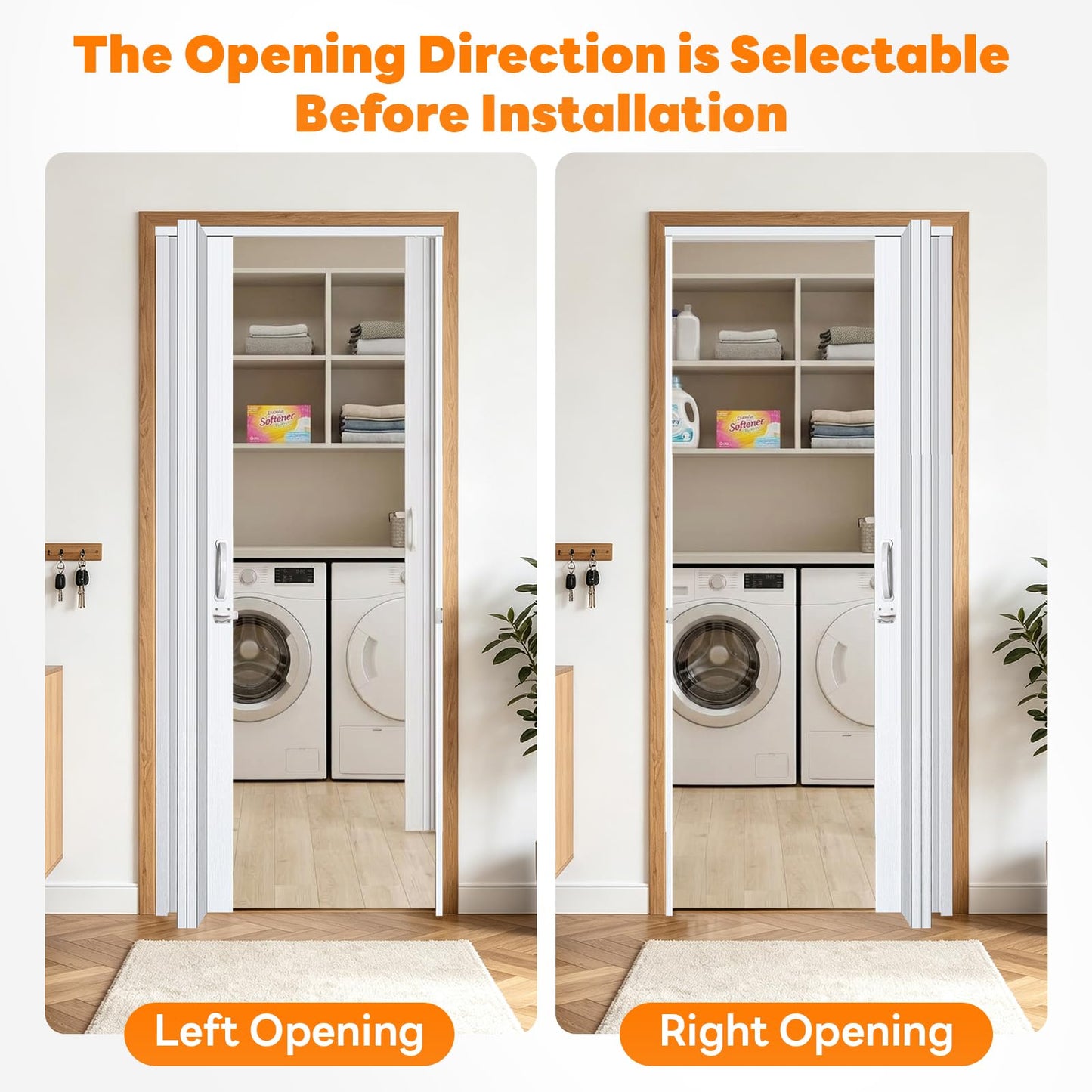 CCBOYSHARDWARE 30X80inAccordion Door with Frosted Acrylic Panels, Privacy PVC Folding Door with Lock & Handle, Double Magnetic Bifold Door for Closet, Pantry& Room Divider,Easy to Clean,Trimmable
